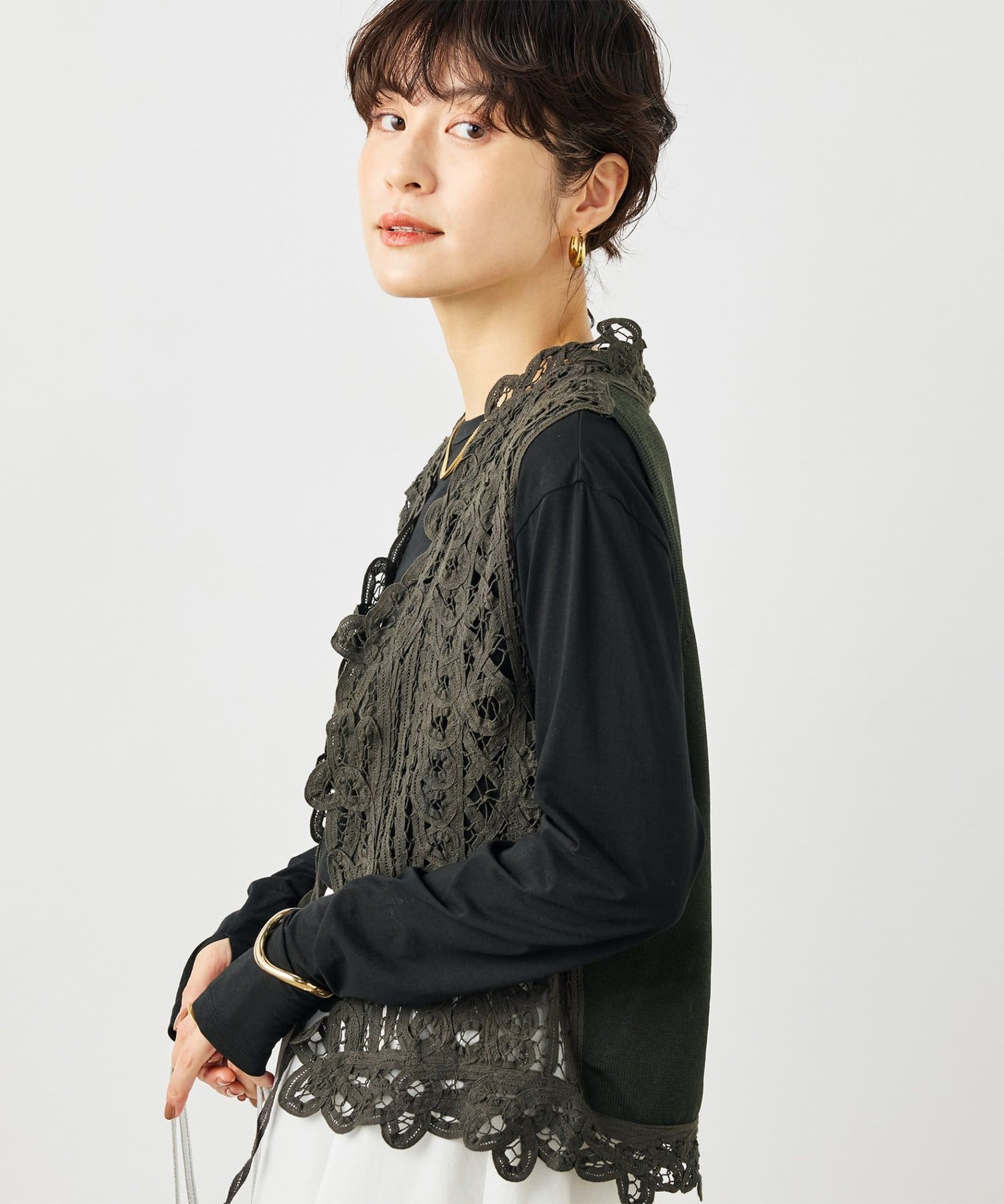 NOLLEY'S(ノーリーズ) 《手洗い可能》バテンレースジレ