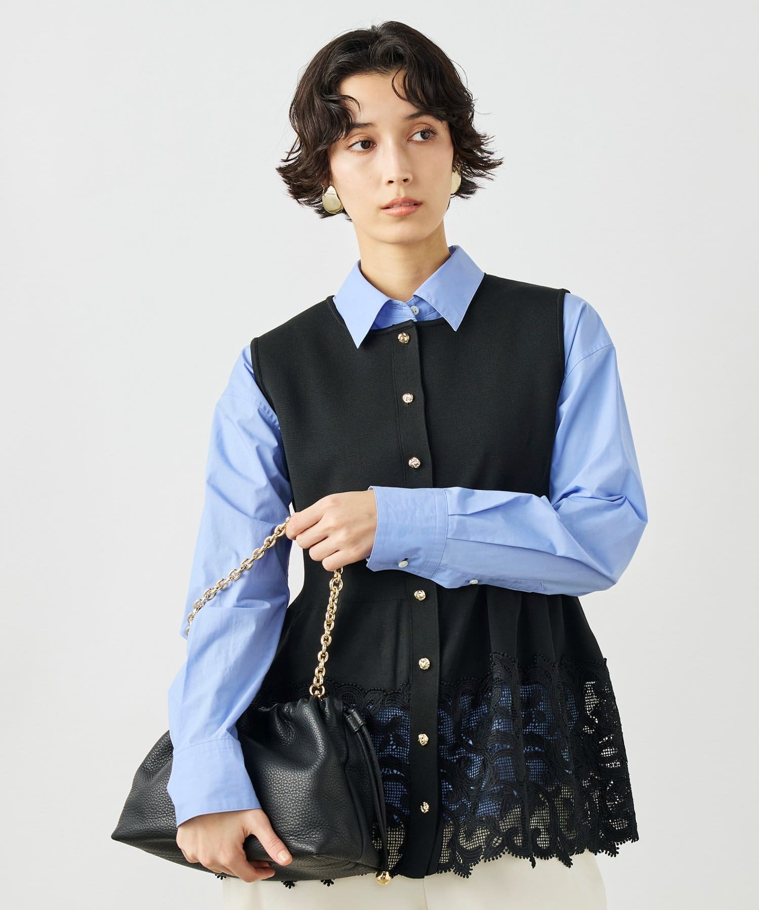 NOLLEY'S(ノーリーズ) 《手洗い可能》レース付きペプラムベスト