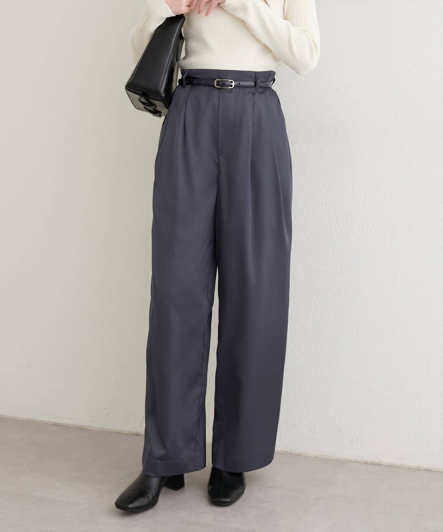 NICE CLAUP / OLIVE des OLIVE OUTLET(ナイスクラップ  / オリーブ デ オリーブ アウトレット) 【natural couture】タックサテンパンツ