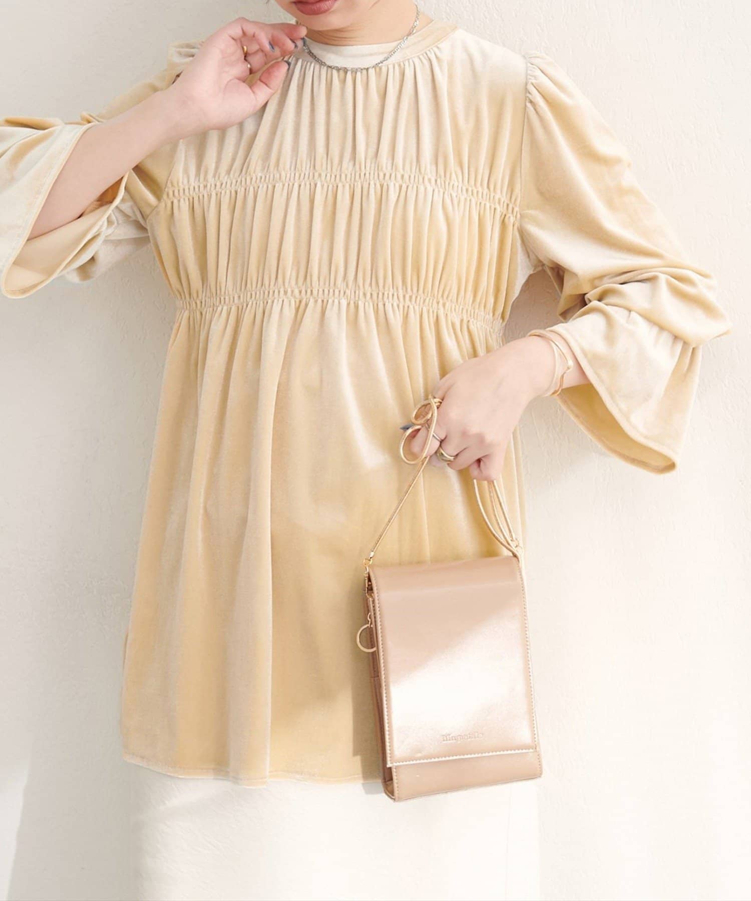 NICE CLAUP / OLIVE des OLIVE OUTLET(ナイスクラップ  / オリーブ デ オリーブ アウトレット) 【natural couture】【canami】2WAYリボンベロアブラウス