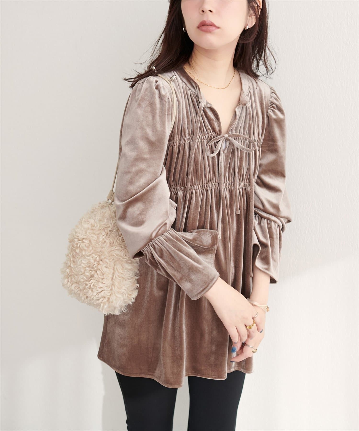 NICE CLAUP / OLIVE des OLIVE OUTLET(ナイスクラップ  / オリーブ デ オリーブ アウトレット) 【natural couture】【canami】2WAYリボンベロアブラウス