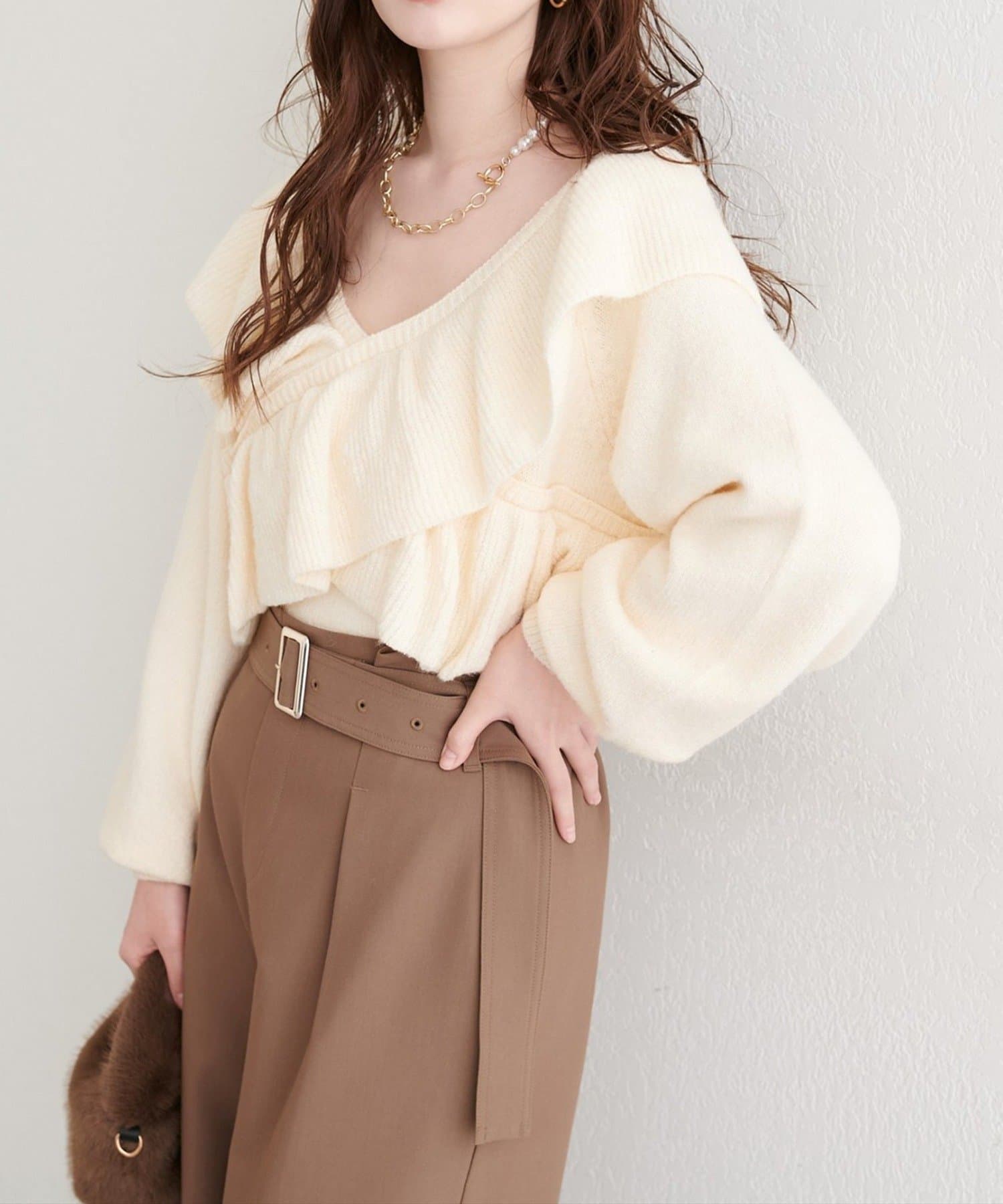 NICE CLAUP / OLIVE des OLIVE OUTLET(ナイスクラップ  / オリーブ デ オリーブ アウトレット) 【natural couture】クロスフリルニット