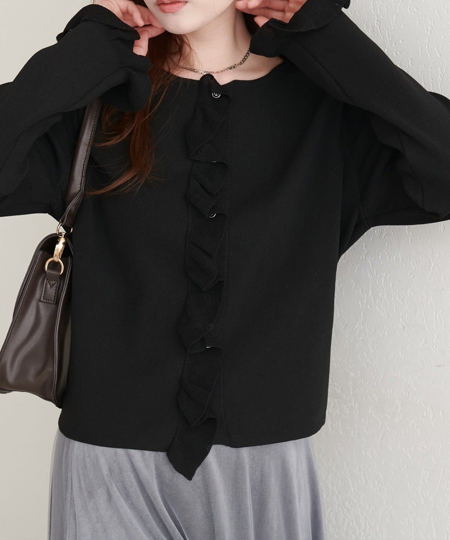 NICE CLAUP / OLIVE des OLIVE OUTLET(ナイスクラップ  / オリーブ デ オリーブ アウトレット) 【natural couture】フリルディティールカーディガン