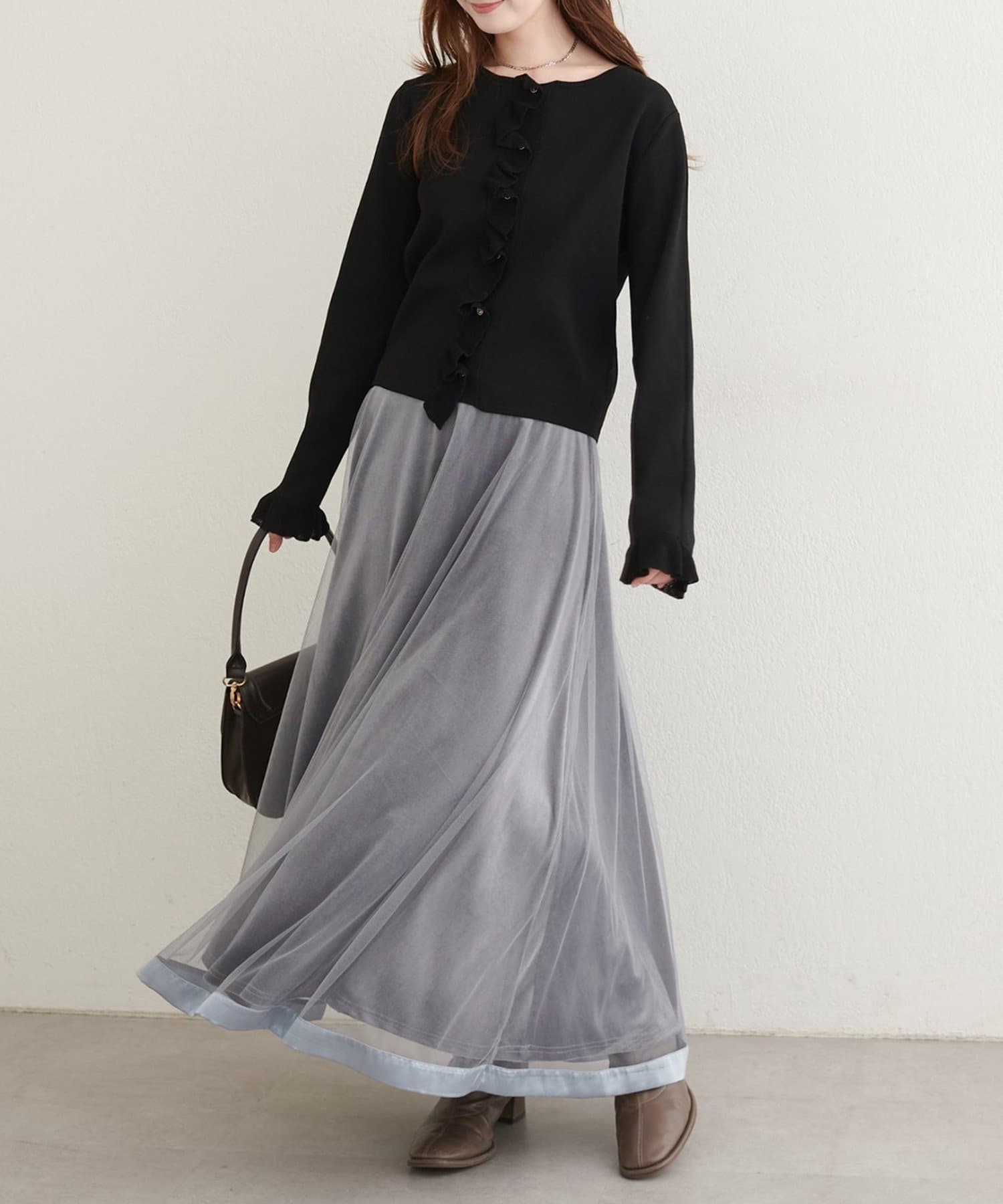 NICE CLAUP / OLIVE des OLIVE OUTLET(ナイスクラップ  / オリーブ デ オリーブ アウトレット) 【natural couture】フリルディティールカーディガン