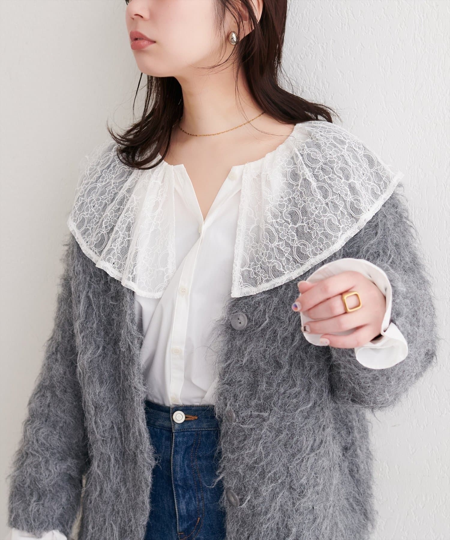 NICE CLAUP / OLIVE des OLIVE OUTLET(ナイスクラップ  / オリーブ デ オリーブ アウトレット) 【EVERY.VERY niceclaup】レースケープカラーブラウス