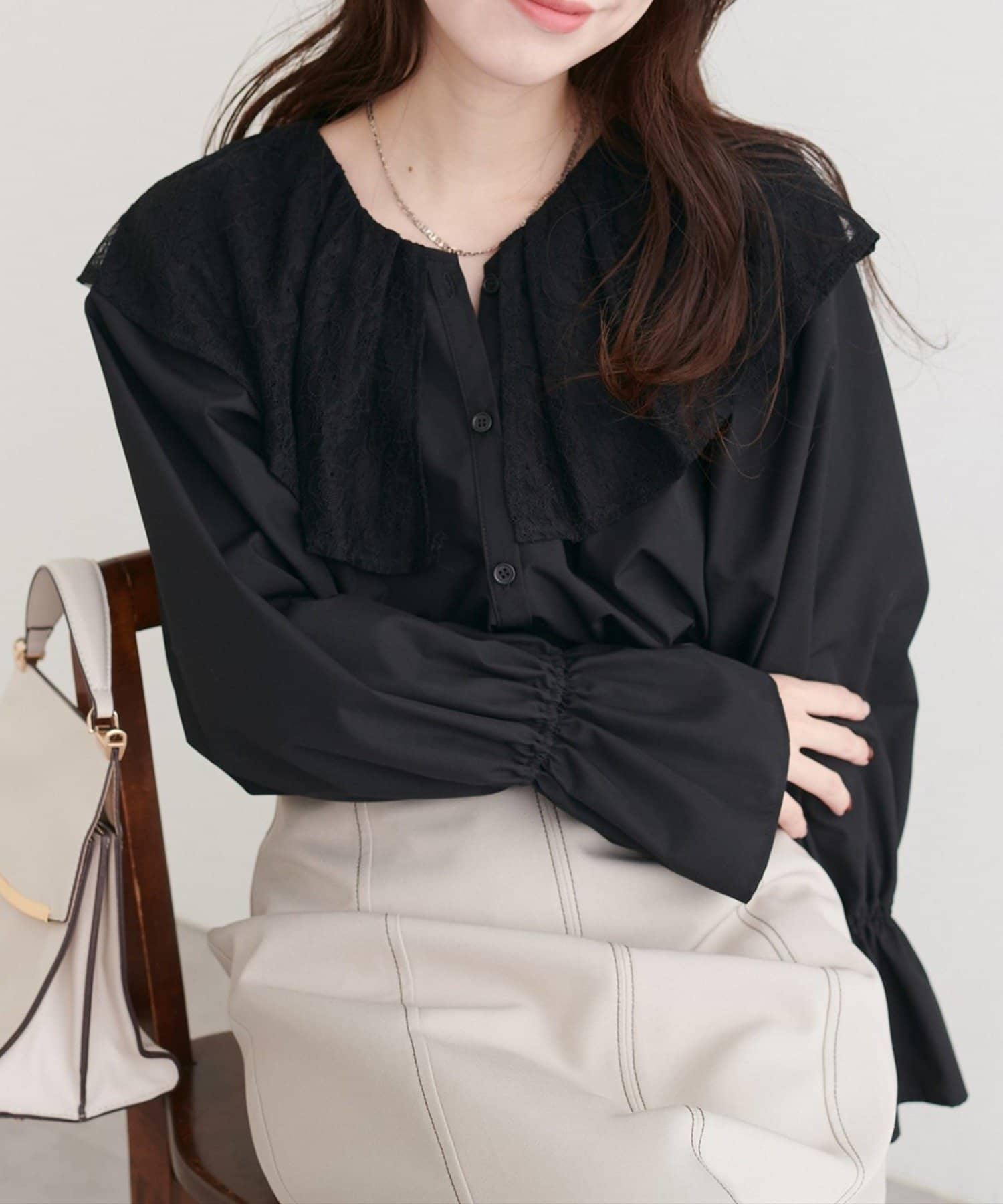 NICE CLAUP / OLIVE des OLIVE OUTLET(ナイスクラップ  / オリーブ デ オリーブ アウトレット) 【EVERY.VERY niceclaup】レースケープカラーブラウス