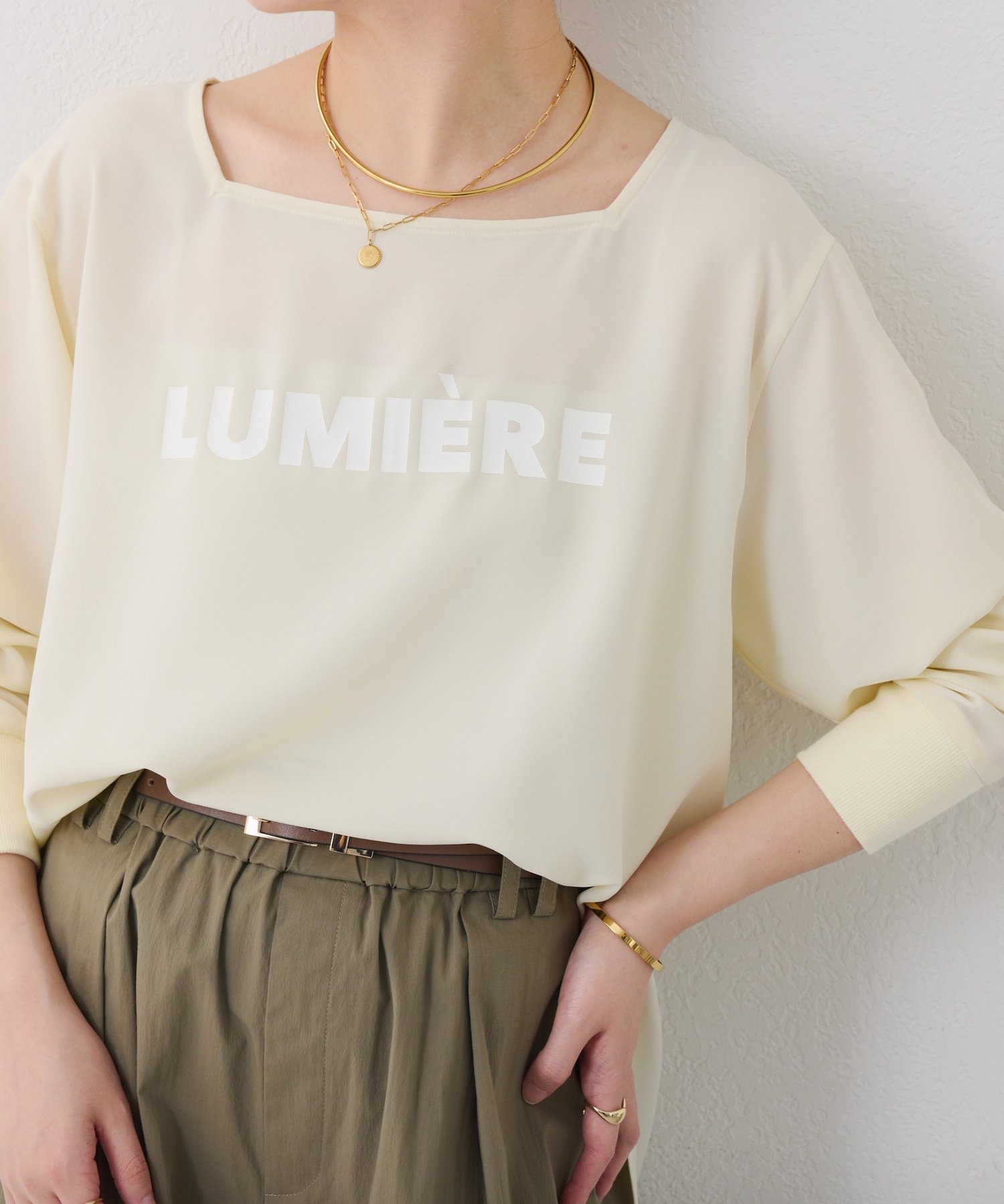 COLLAGE GALLARDAGALANTE(コラージュ ガリャルダガランテ) 【インナーにも使える】スクエアネックジョーゼットロゴロンT