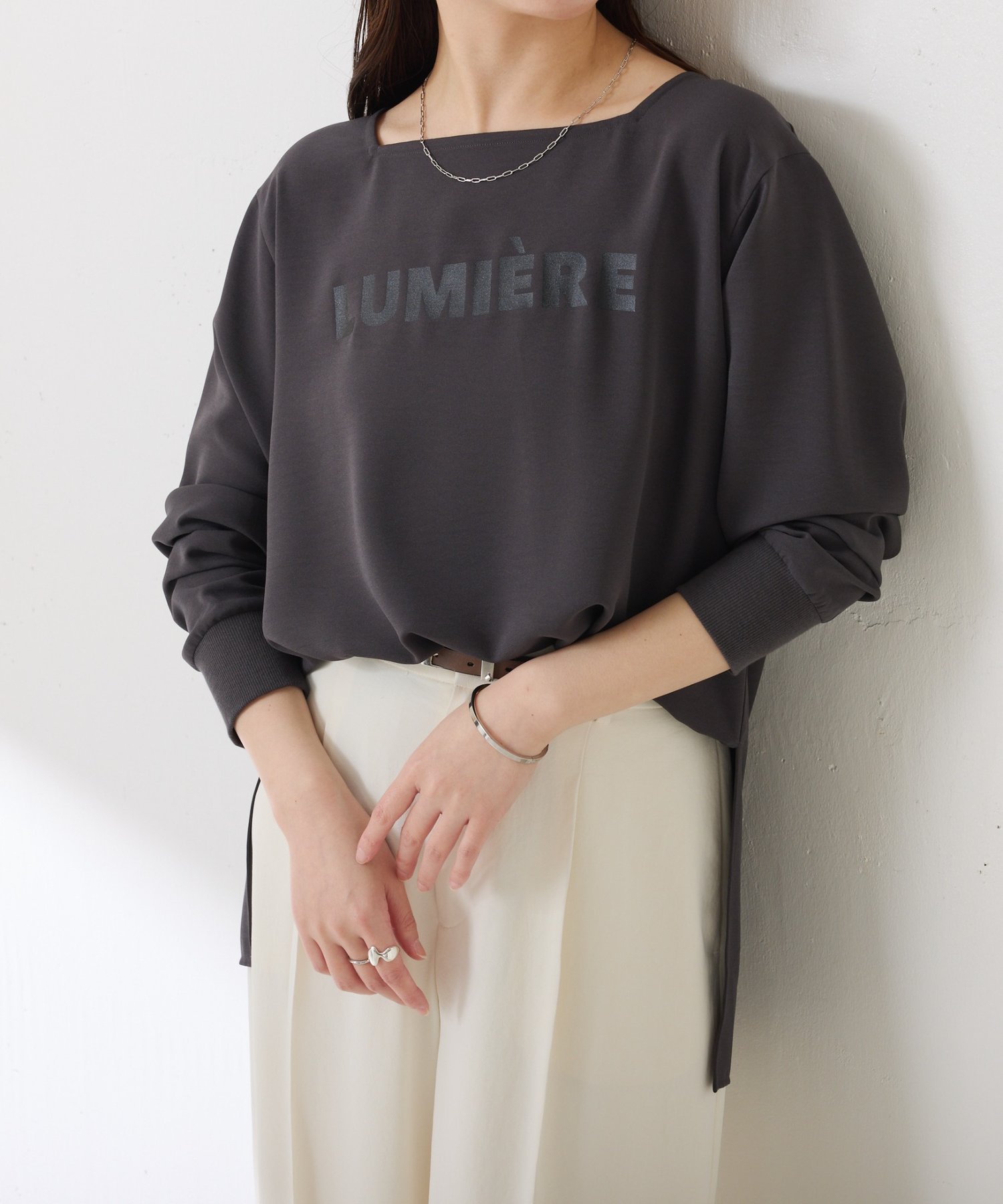 COLLAGE GALLARDAGALANTE(コラージュ ガリャルダガランテ) 【インナーにも使える】スクエアネックジョーゼットロゴロンT