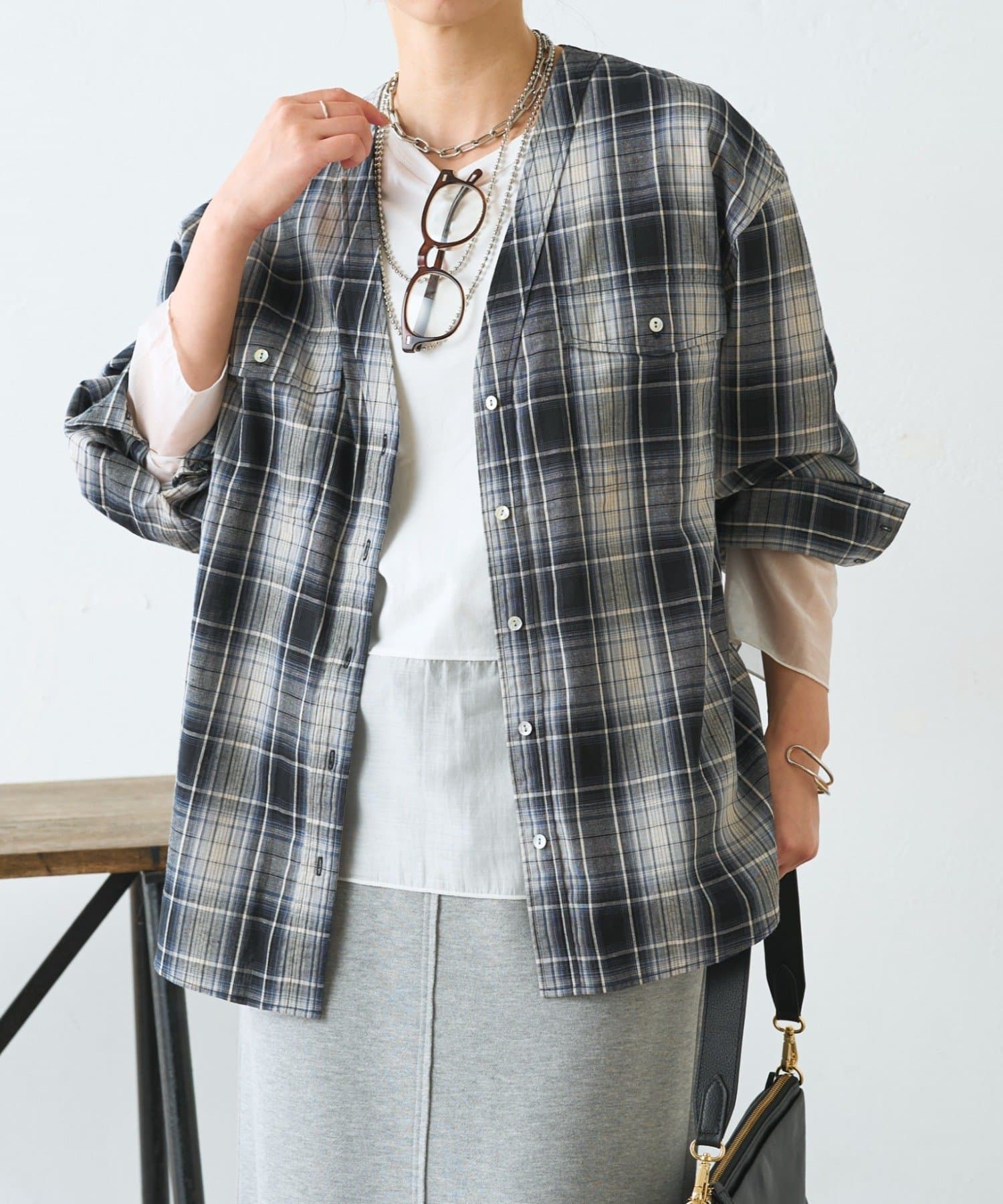 Jena　espace merveilleux(ジェナ　エスパスメルヴェイユ) チェックダブルVシャツ