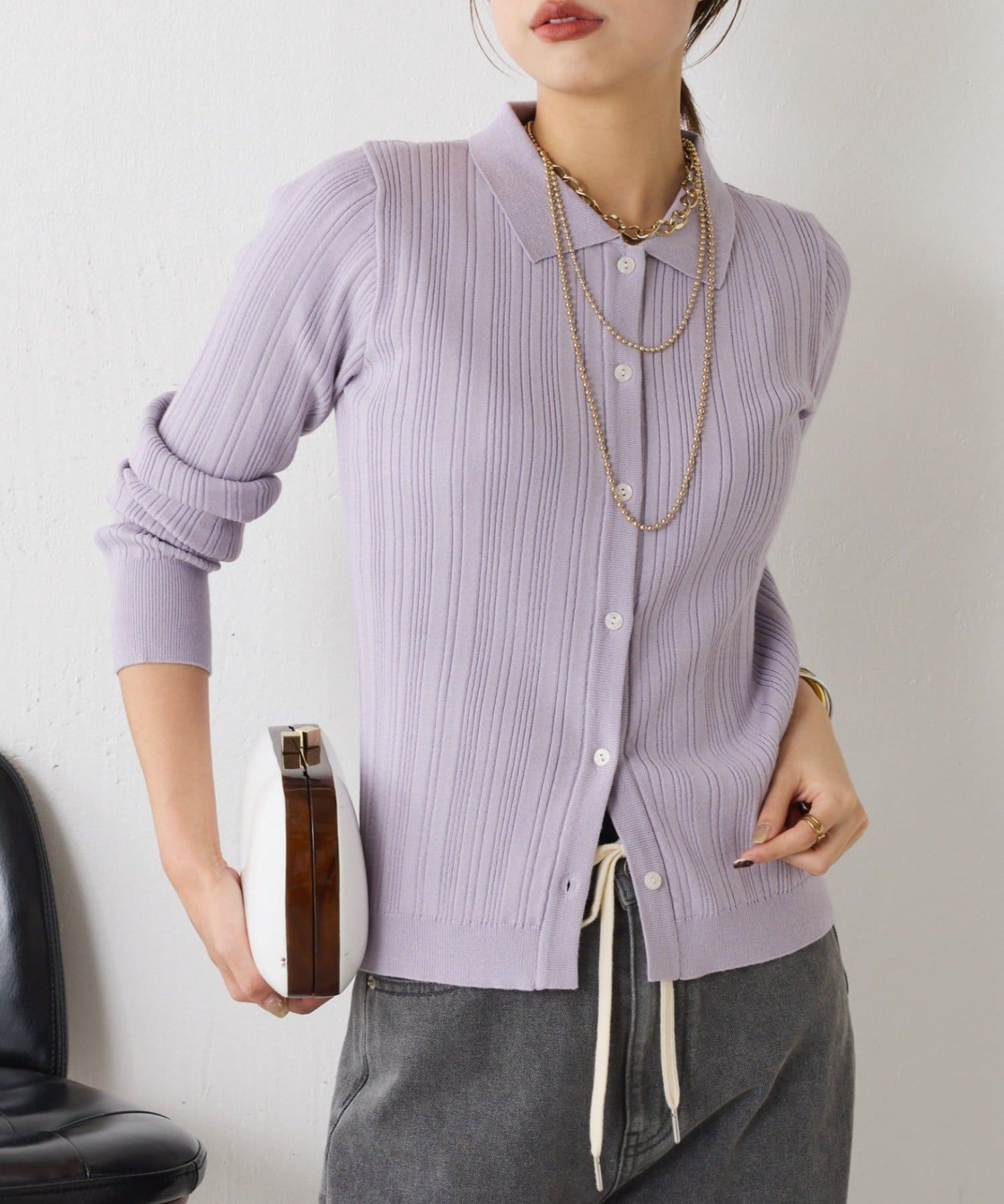 Jena　espace merveilleux(ジェナ　エスパスメルヴェイユ) 【ロングシーズン使える◎】ポロニットカーディガン