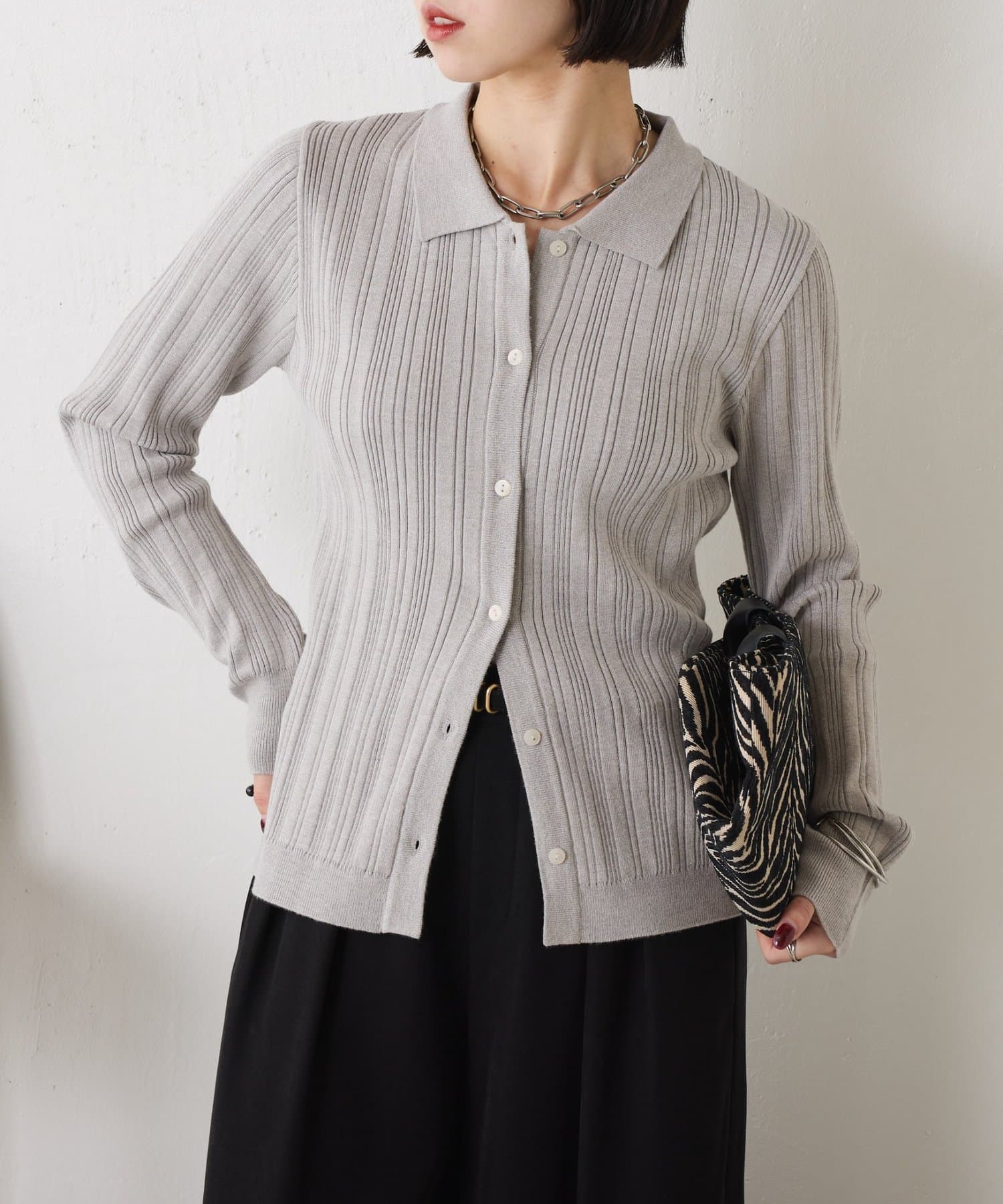 Jena　espace merveilleux(ジェナ　エスパスメルヴェイユ) 【ロングシーズン使える◎】ポロニットカーディガン