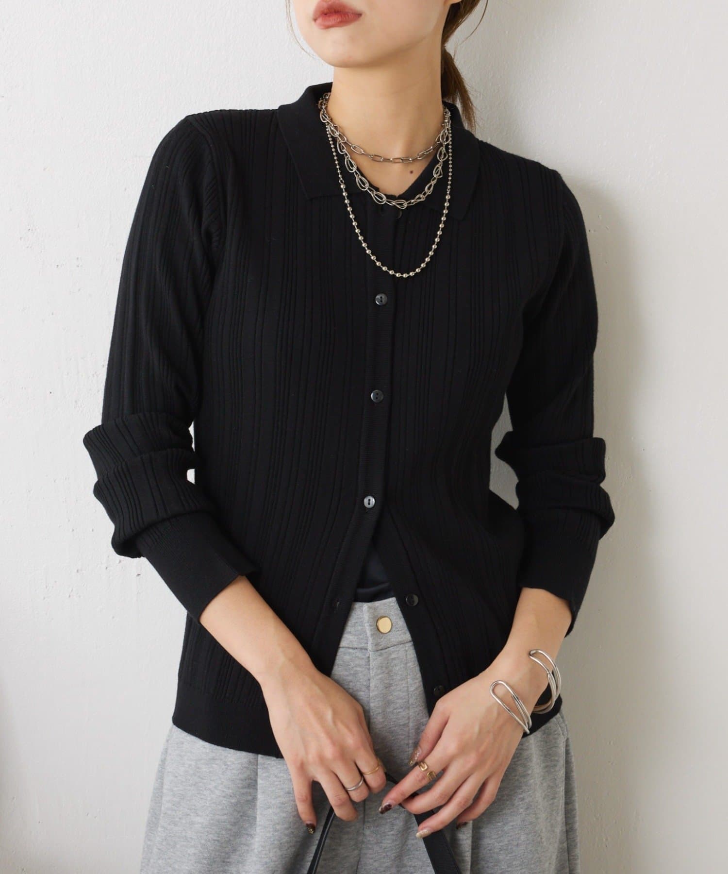 Jena　espace merveilleux(ジェナ　エスパスメルヴェイユ) 【ロングシーズン使える◎】ポロニットカーディガン