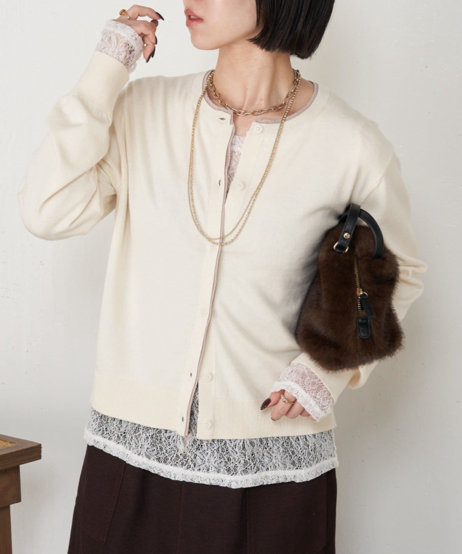 Jena　espace merveilleux(ジェナ　エスパスメルヴェイユ) 【一枚で完成】レイヤード風配色カーディガン