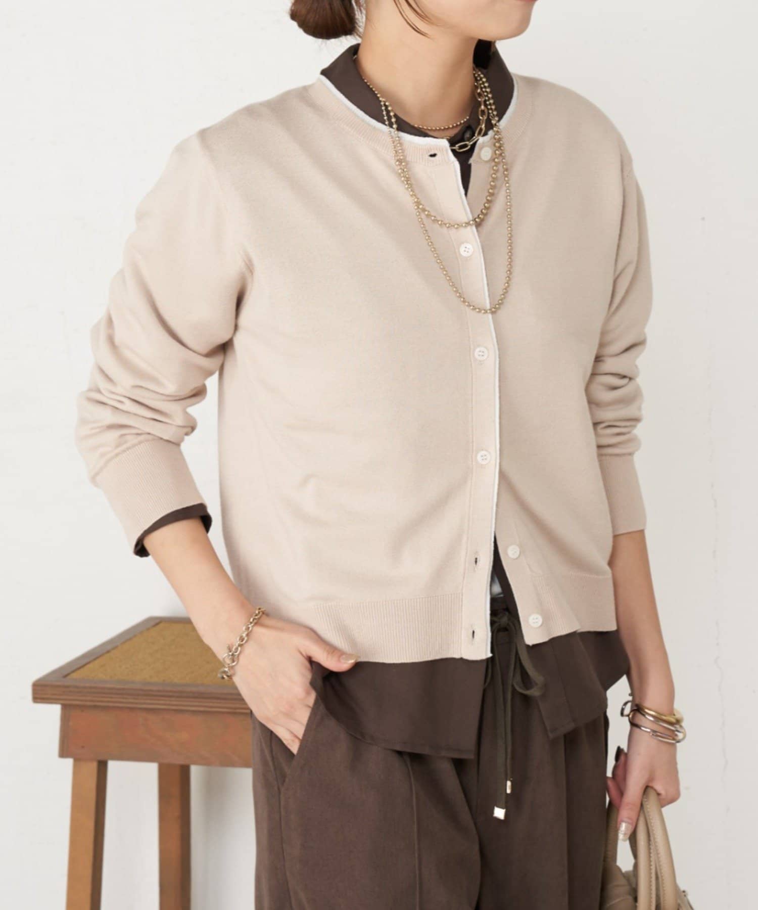 Jena　espace merveilleux(ジェナ　エスパスメルヴェイユ) 【一枚で完成】レイヤード風配色カーディガン