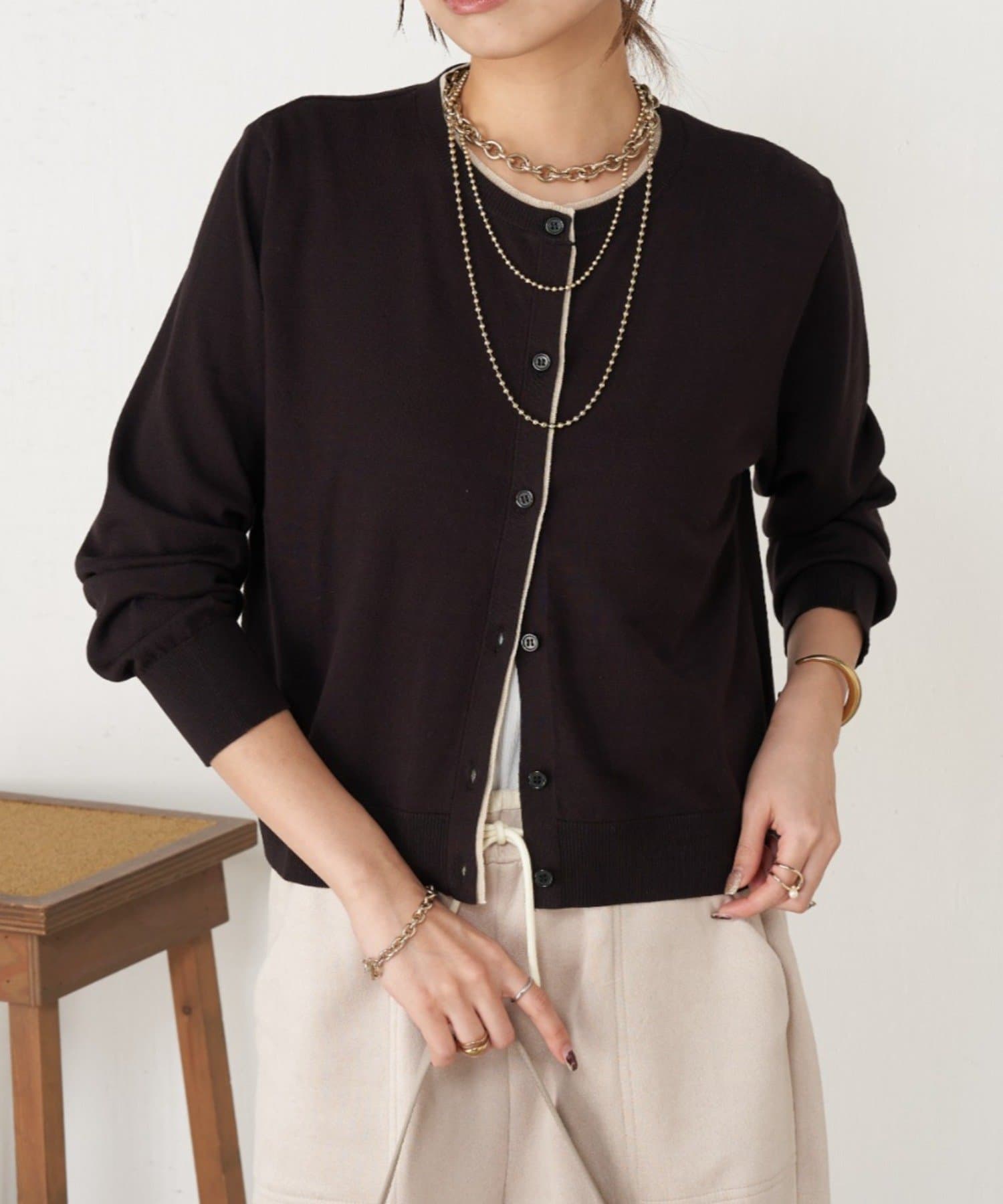 Jena　espace merveilleux(ジェナ　エスパスメルヴェイユ) 【一枚で完成】レイヤード風配色カーディガン