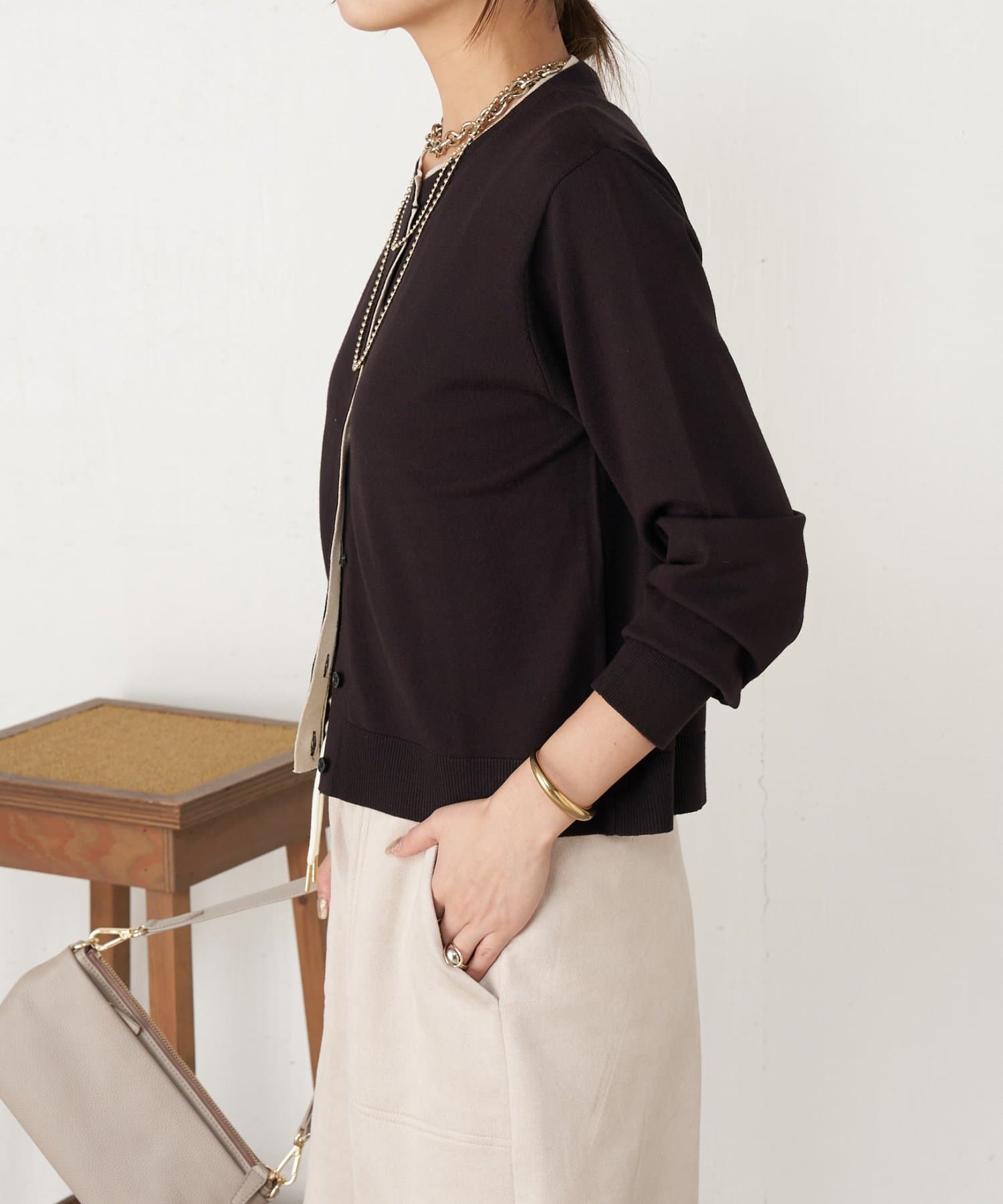 Jena　espace merveilleux(ジェナ　エスパスメルヴェイユ) 【一枚で完成】レイヤード風配色カーディガン