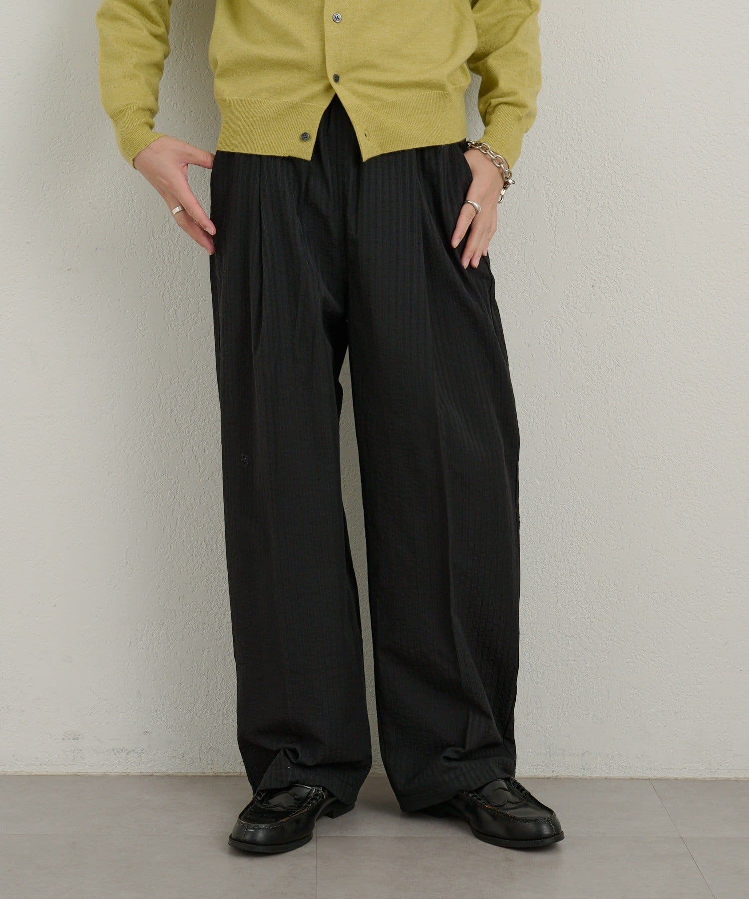 Kastane(カスタネ) 【WHIMSIC】シアーサッカーストライプ ルーズフィットイージースラックス