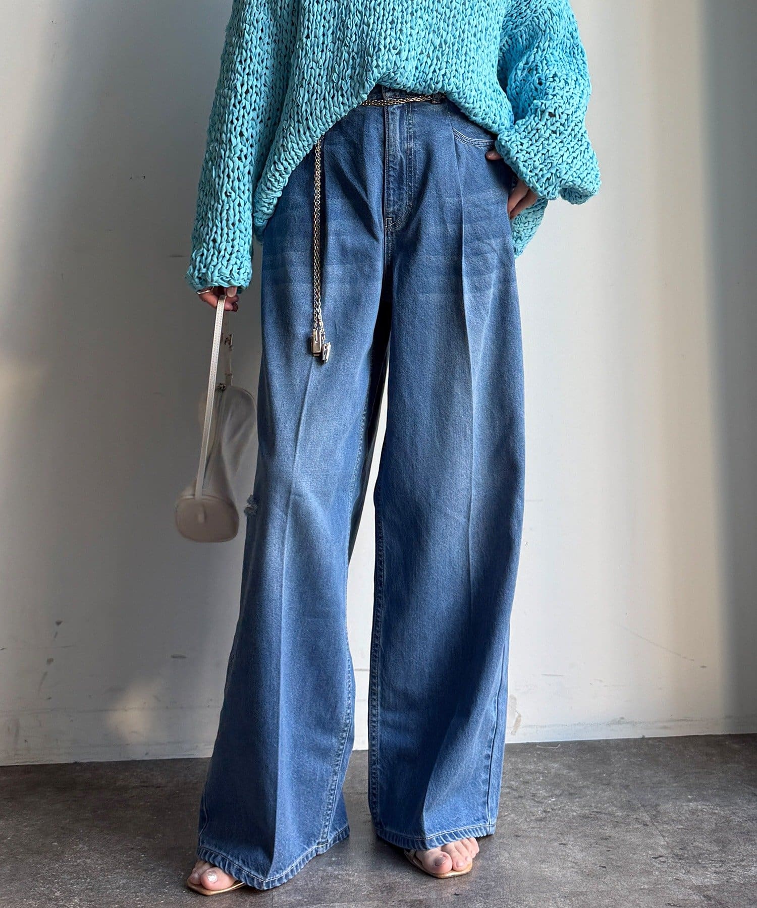 DOUDOU(ドゥドゥ) ダメージワイドデニム