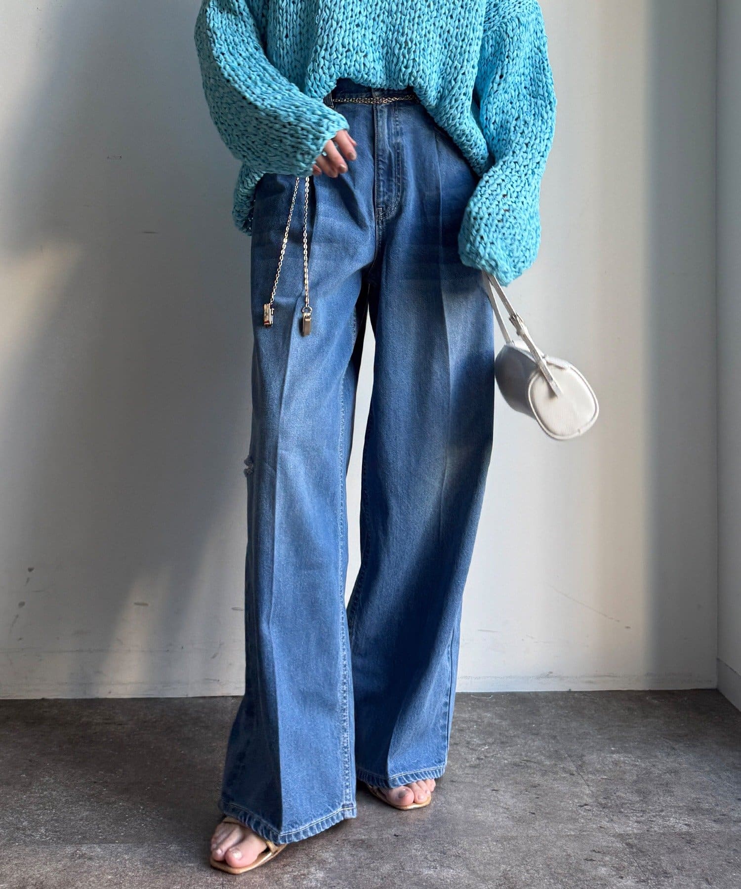 DOUDOU(ドゥドゥ) ダメージワイドデニム