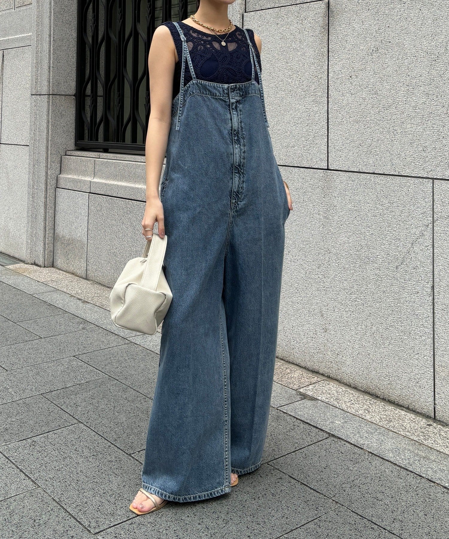 DOUDOU(ドゥドゥ) センタープレスデニムサロペット