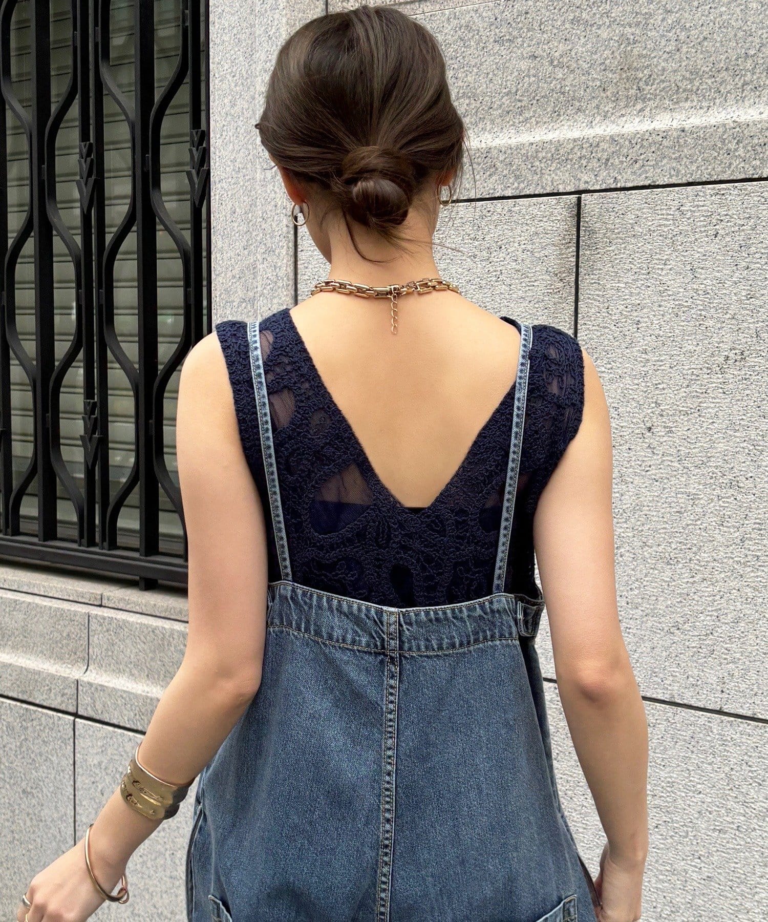 DOUDOU(ドゥドゥ) センタープレスデニムサロペット