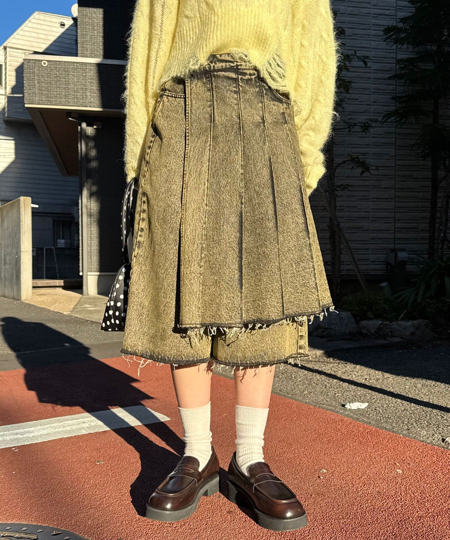 CIAOPANIC(チャオパニック) 【ANTI WARP /アンチワープ】スカートレイヤードハーフデニムパンツ