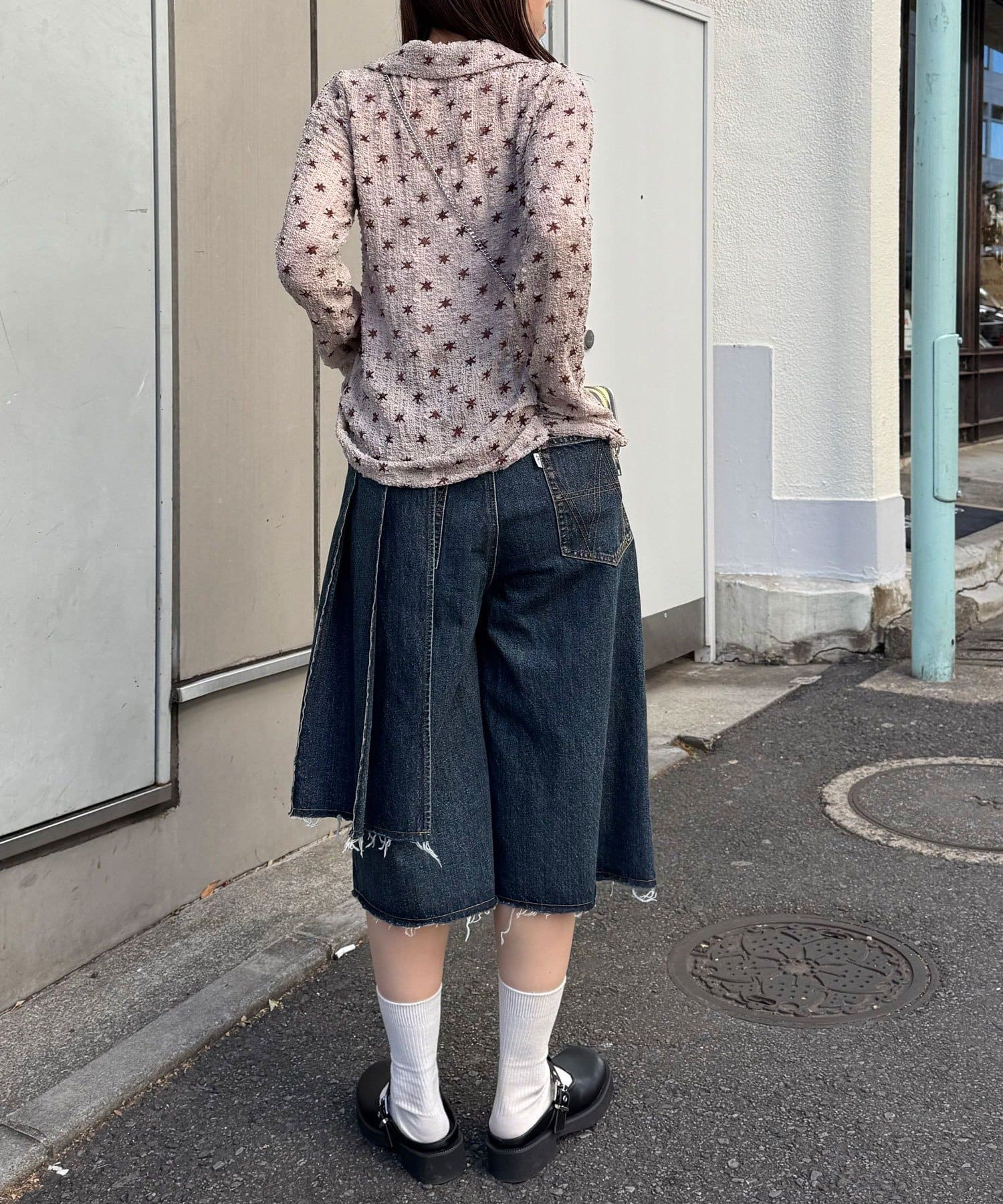 CIAOPANIC(チャオパニック) 【ANTI WARP /アンチワープ】スカートレイヤードハーフデニムパンツ