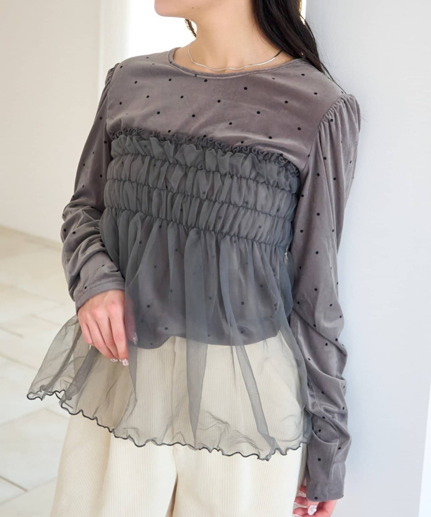 Kastane(カスタネ) 【1.1(木)12:00発売/WEB先行/ドット&ストライプ】	バリエーションチュールドッキングプルオーバー