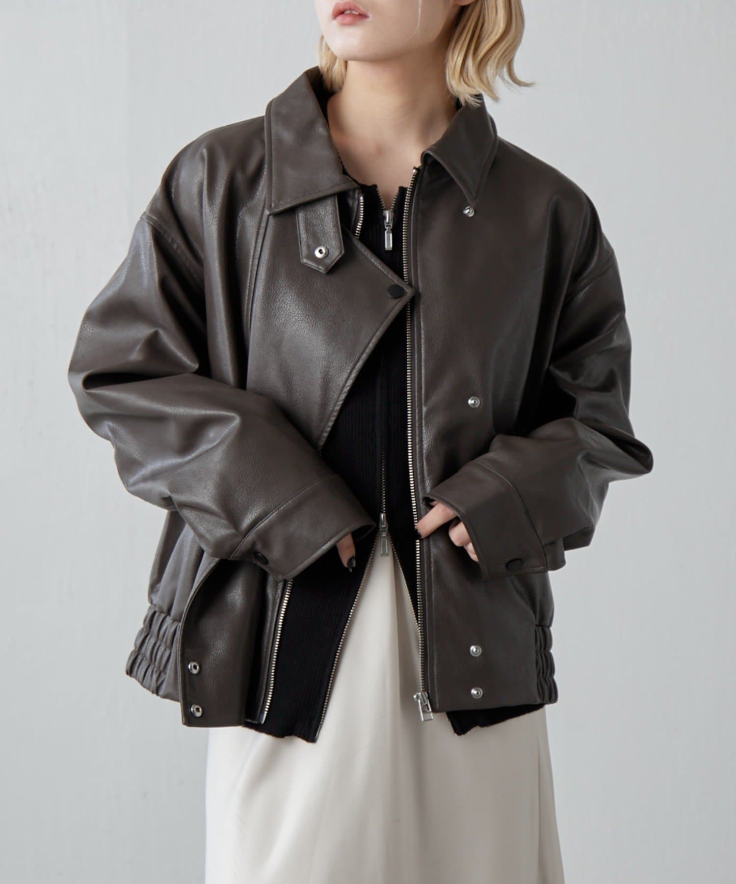 Lui's(ルイス) フェイクレザーZIPブルゾン