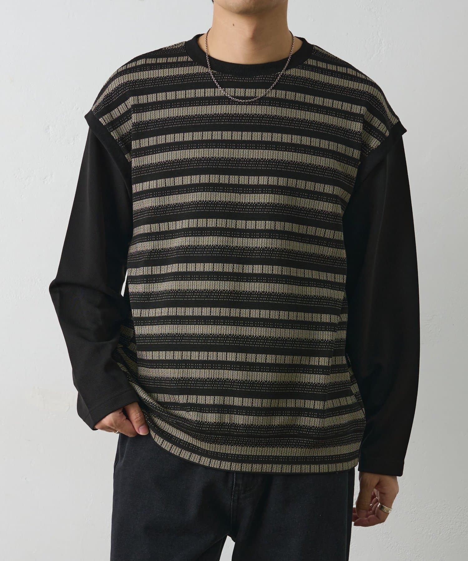 COLONY 2139(コロニー トゥーワンスリーナイン) ジャガードボーダードッキング長袖TEE