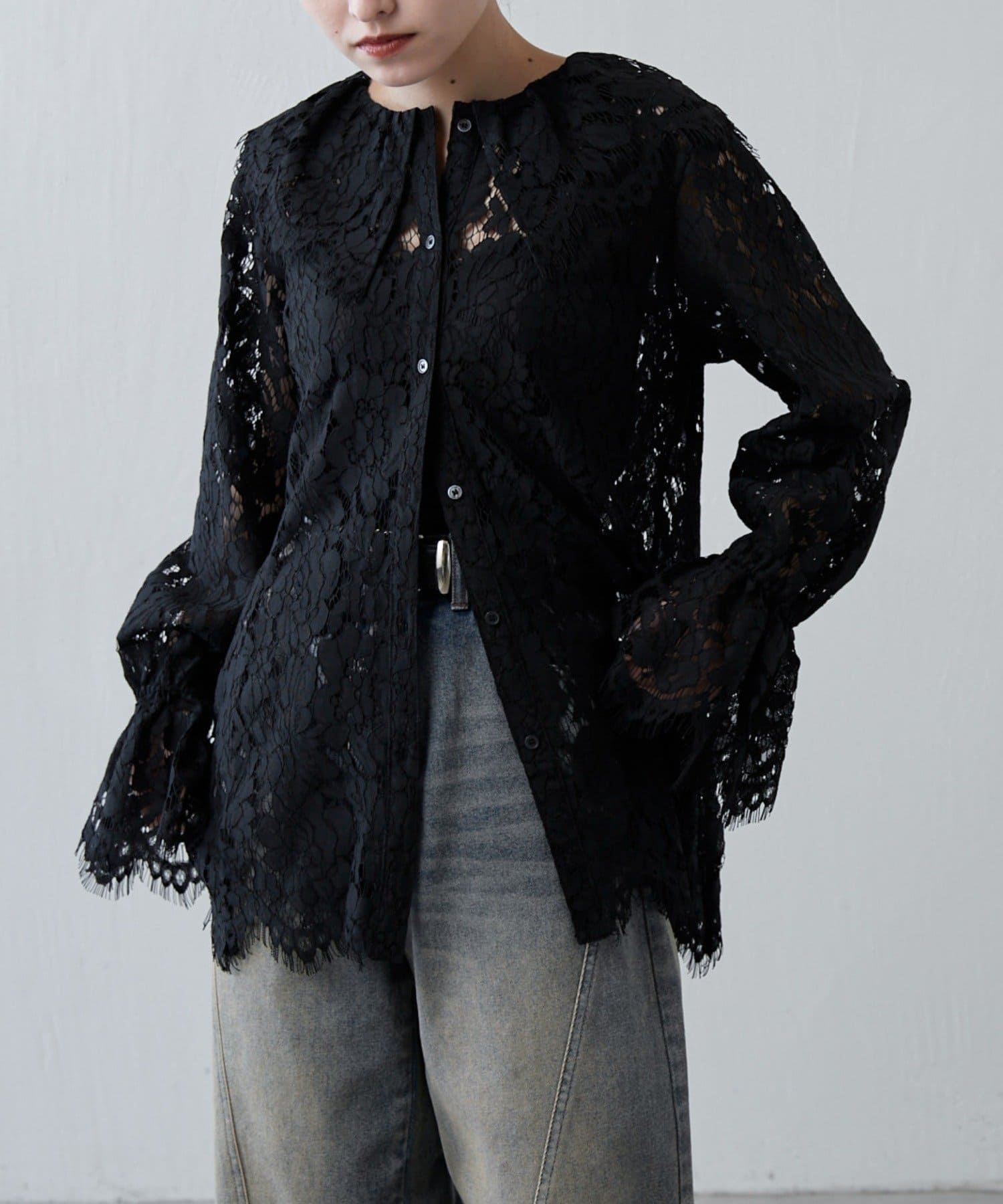 Lui's(ルイス) スカラップレースバックオープンシャツ