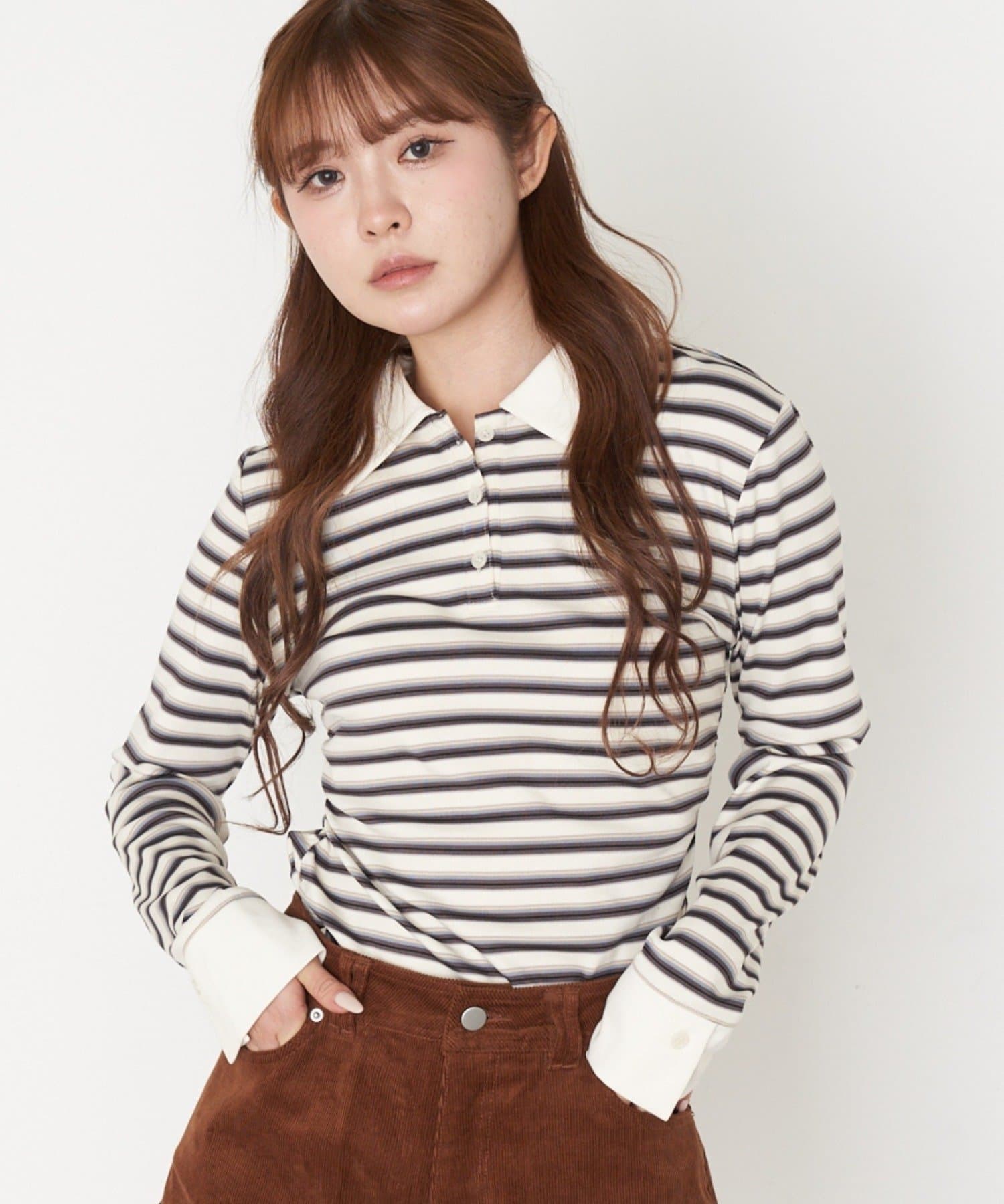 RAY CASSIN(レイカズン) マルチボーダー胸刺繍コンパクトポロ