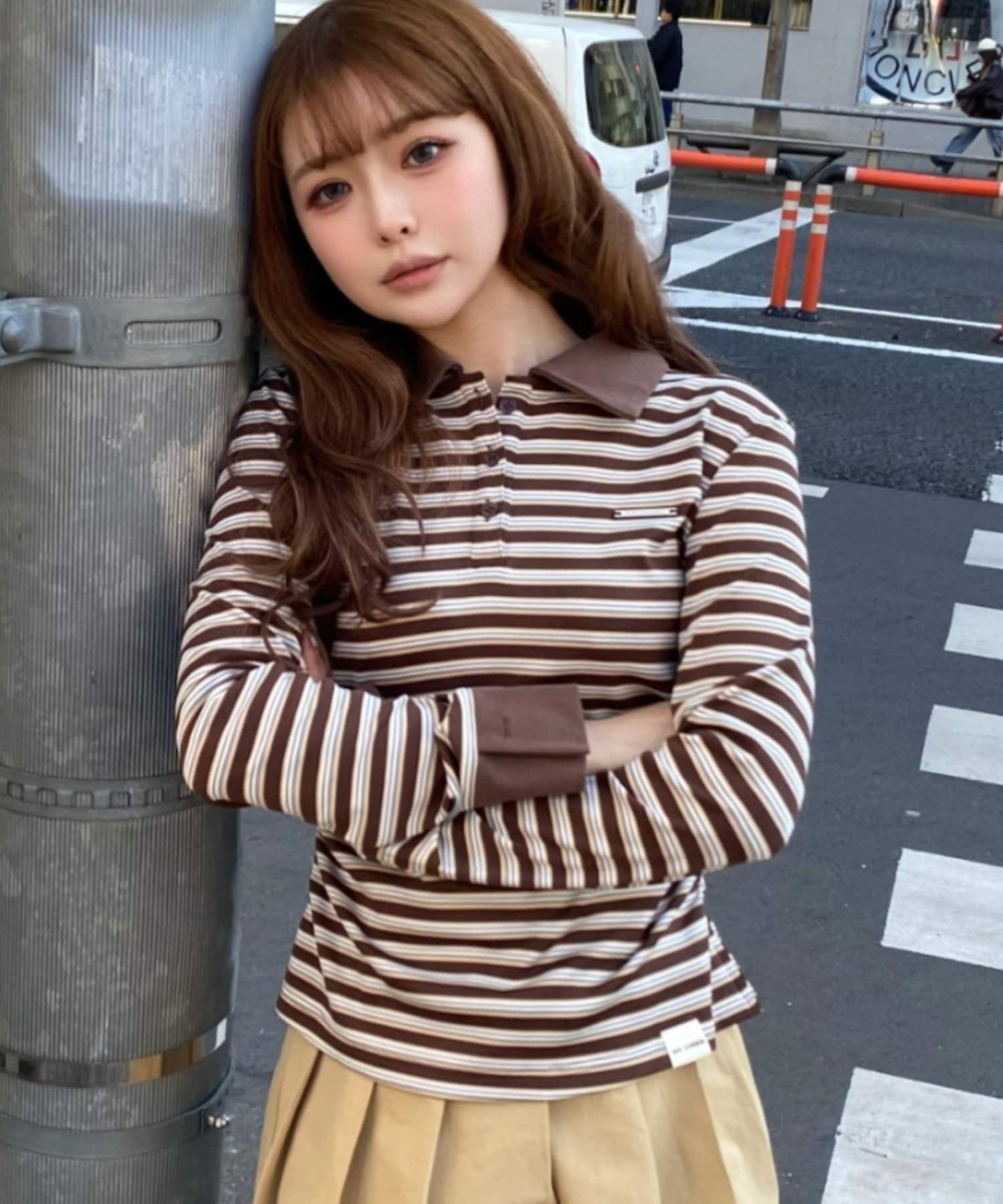 RAY CASSIN(レイカズン) マルチボーダー胸刺繍コンパクトポロ