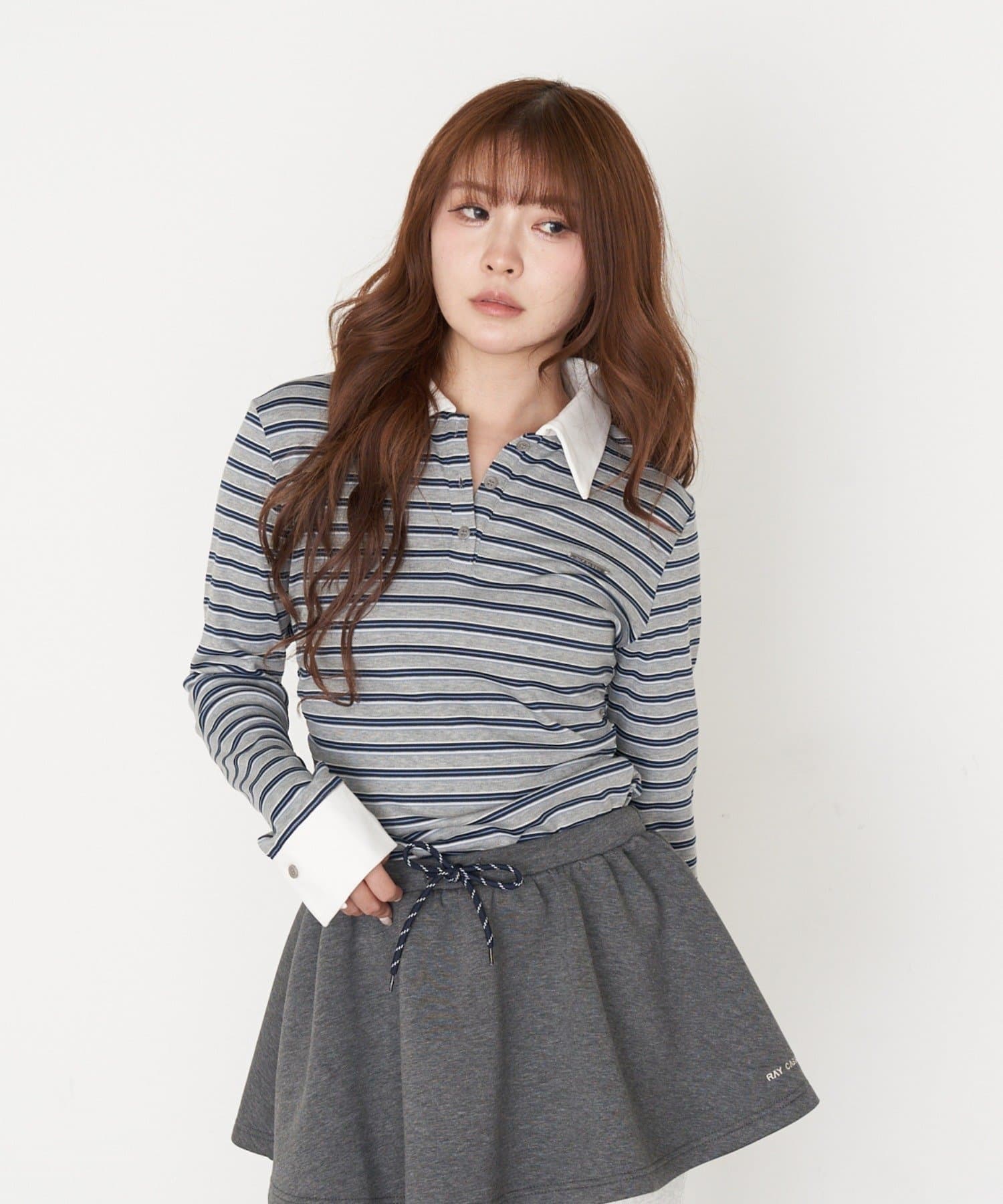 RAY CASSIN(レイカズン) マルチボーダー胸刺繍コンパクトポロ