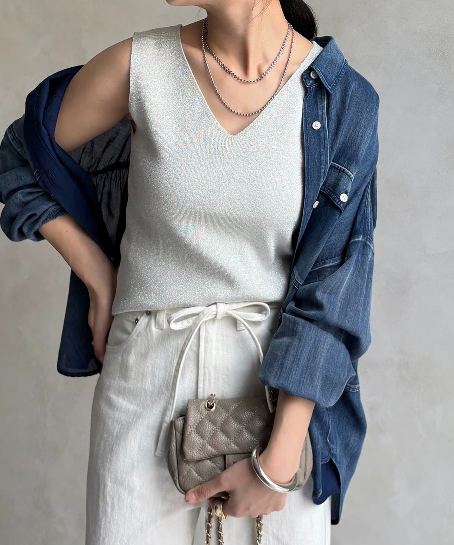 DOUDOU(ドゥドゥ) 前後2WAYラメニットタンク