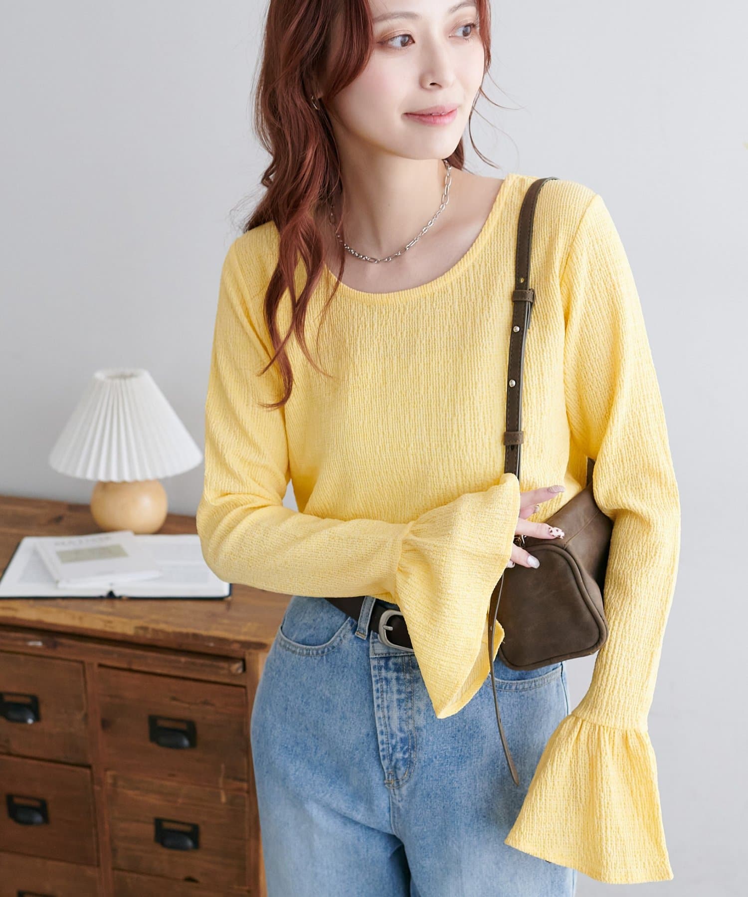 DISCOAT(ディスコート) 【WEB限定】ジャガード袖フリルプルオーバー