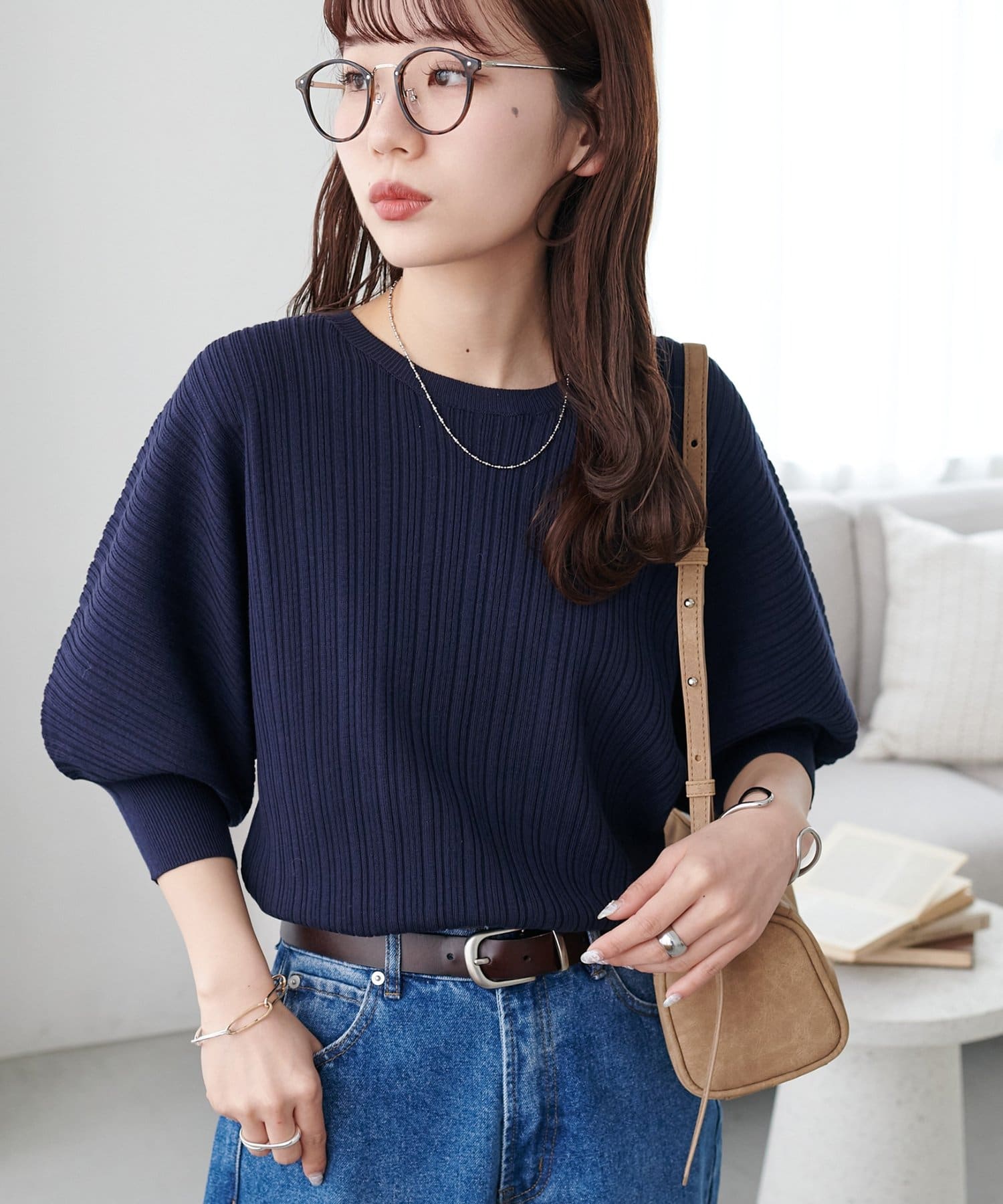 DISCOAT(ディスコート) 【WEB限定】ランダムリブボリュームスリーブ半袖ニット