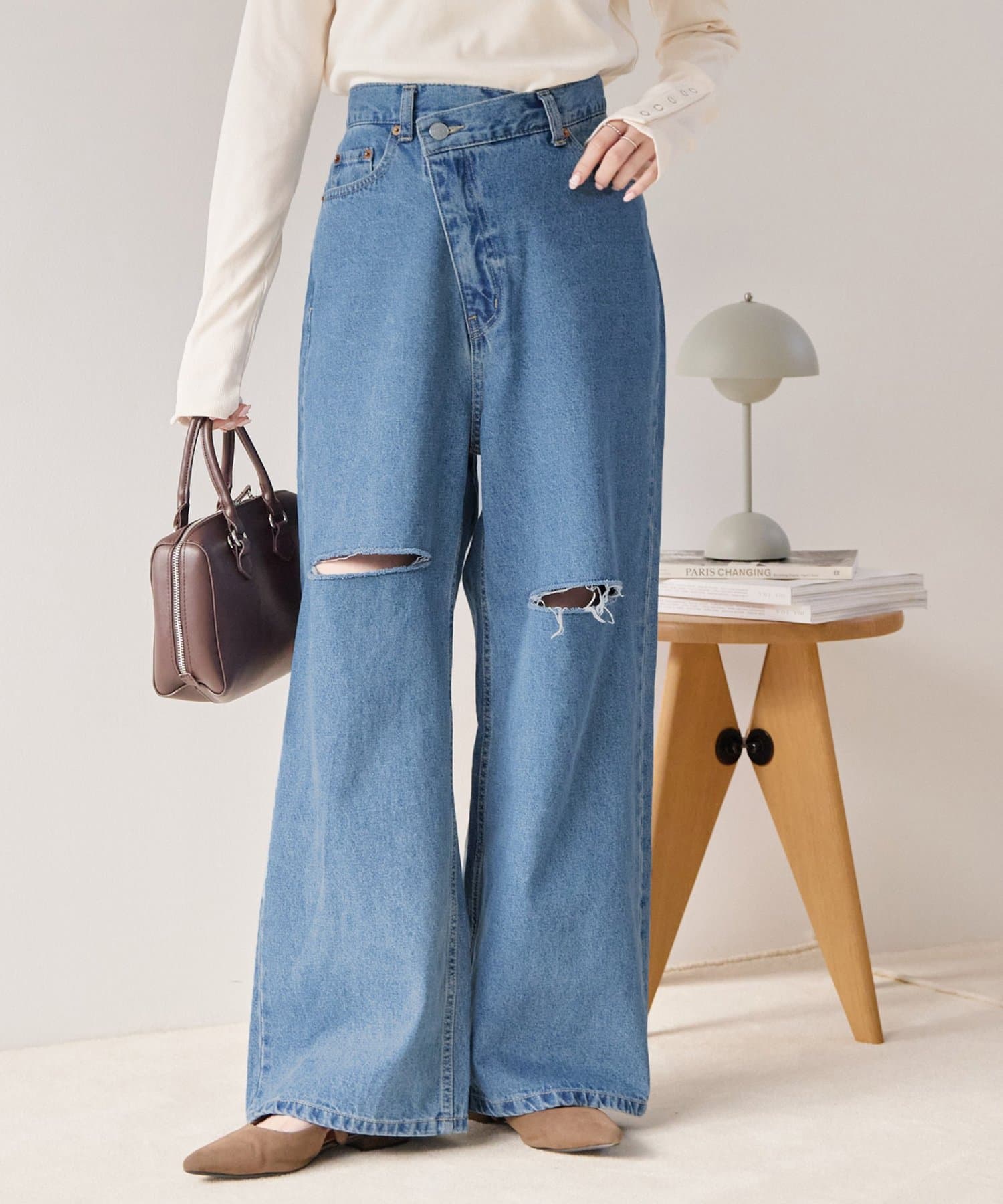 DISCOAT(ディスコート) 【SS先行予約】ライトデニムクラッシュワイドパンツ