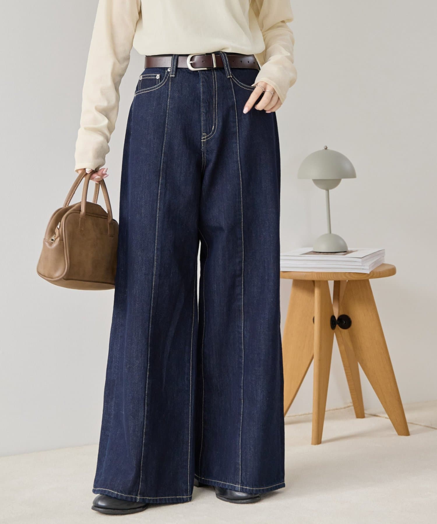 DISCOAT(ディスコート) 【SS先行予約】ハイウエストステッチ使いデニムワイドパンツ