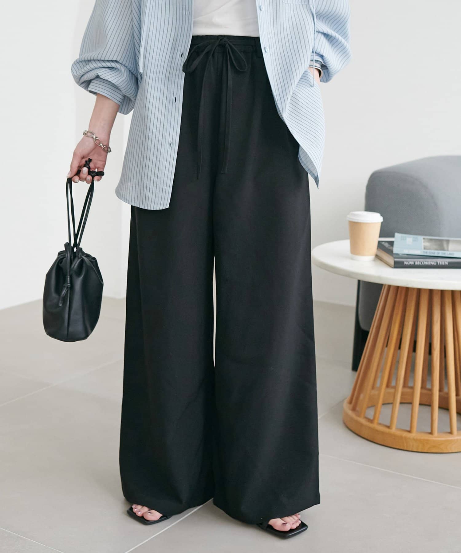 DISCOAT(ディスコート) 【SS先行予約/セットアップ対応】テックリネンベルト付ワイドパンツ《WEB限定カラーあり》