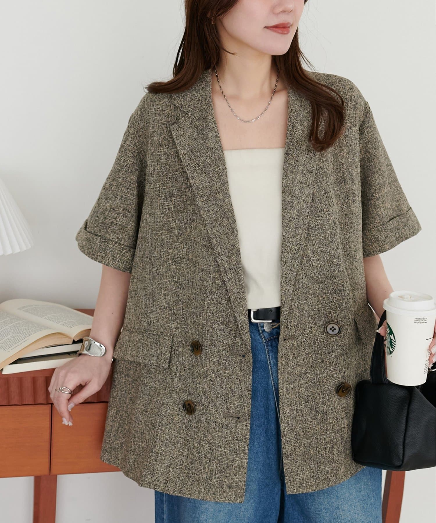 DISCOAT(ディスコート) メランジ半袖シャツジャケット