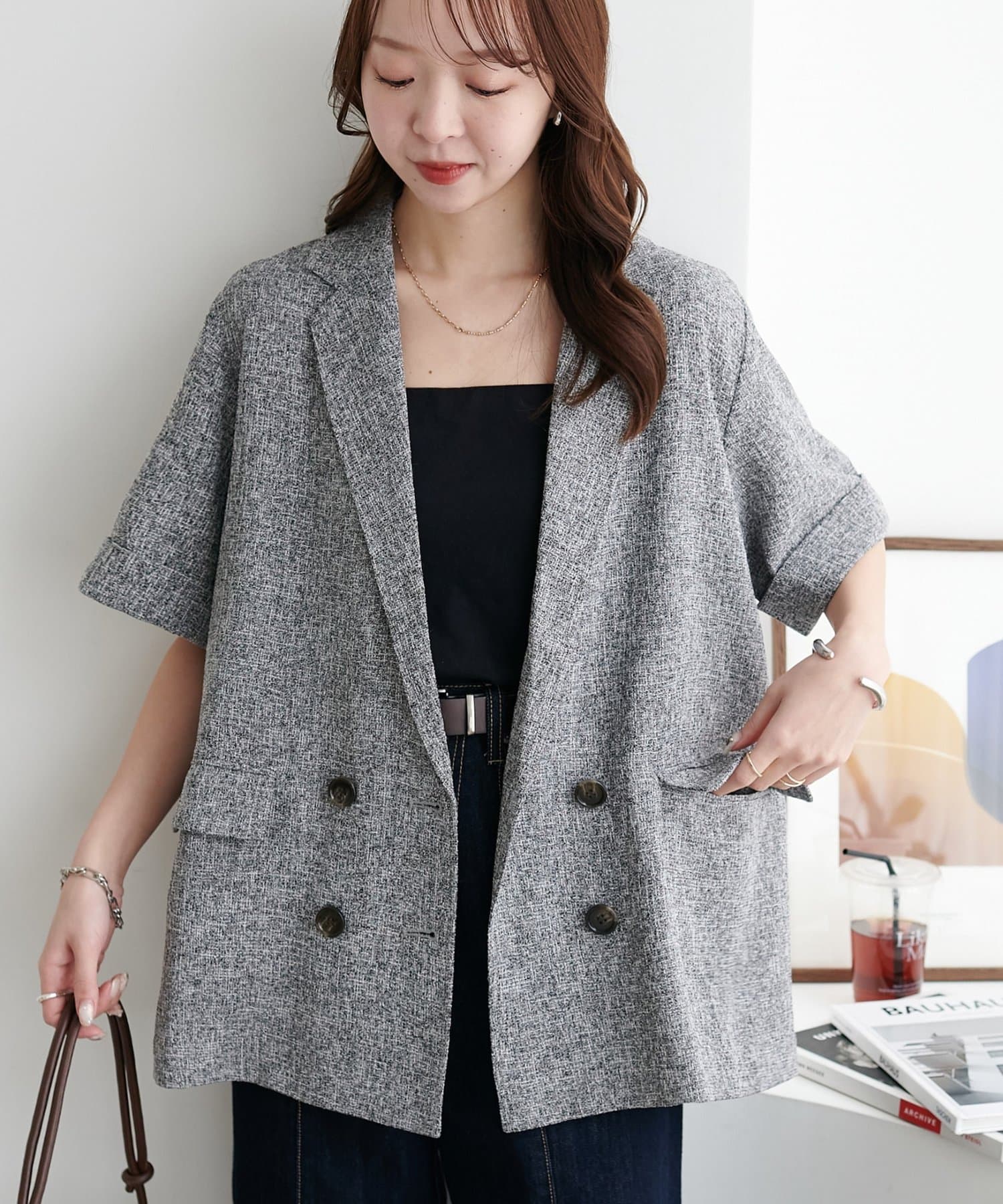 DISCOAT(ディスコート) メランジ半袖シャツジャケット