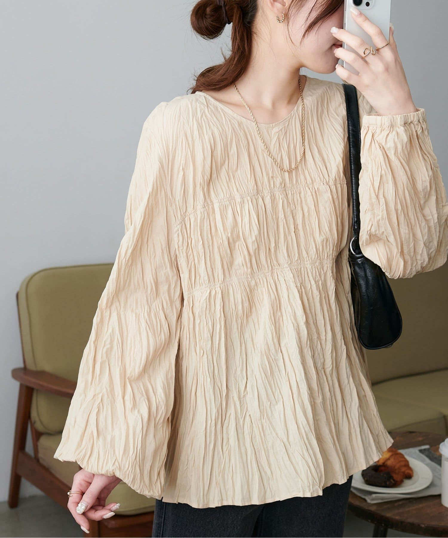 DISCOAT(ディスコート) 【リバイバル】ワッシャーシャーリングブラウス