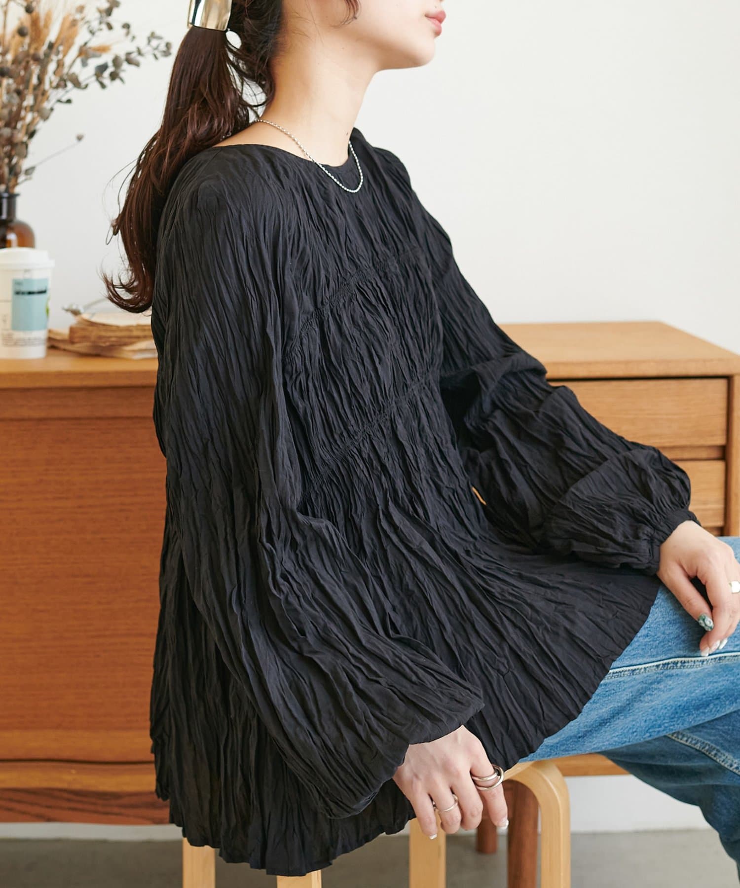 DISCOAT(ディスコート) 【リバイバル】ワッシャーシャーリングブラウス