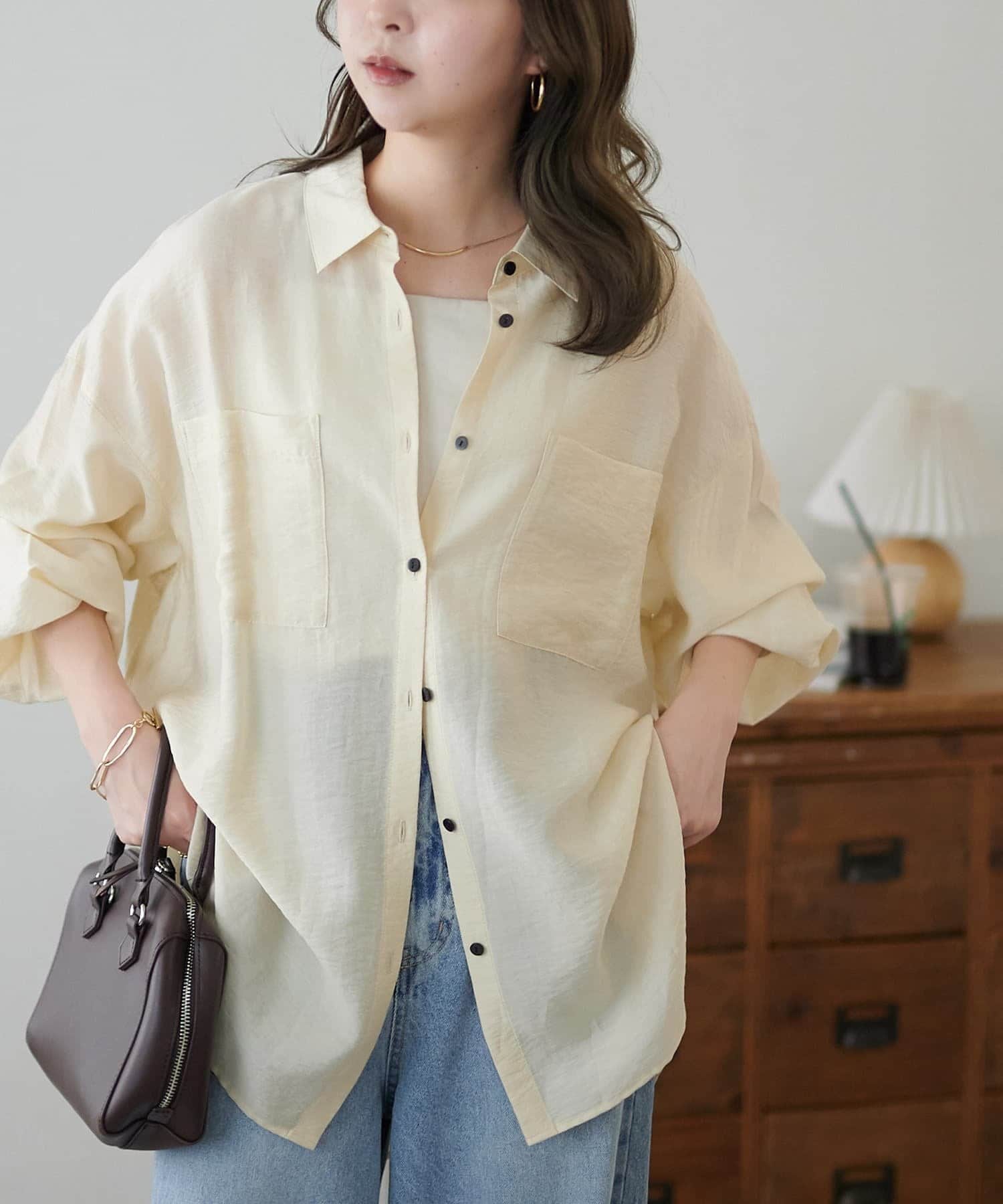 DISCOAT(ディスコート) 【新色追加】シアー黒釦ビッグシャツ