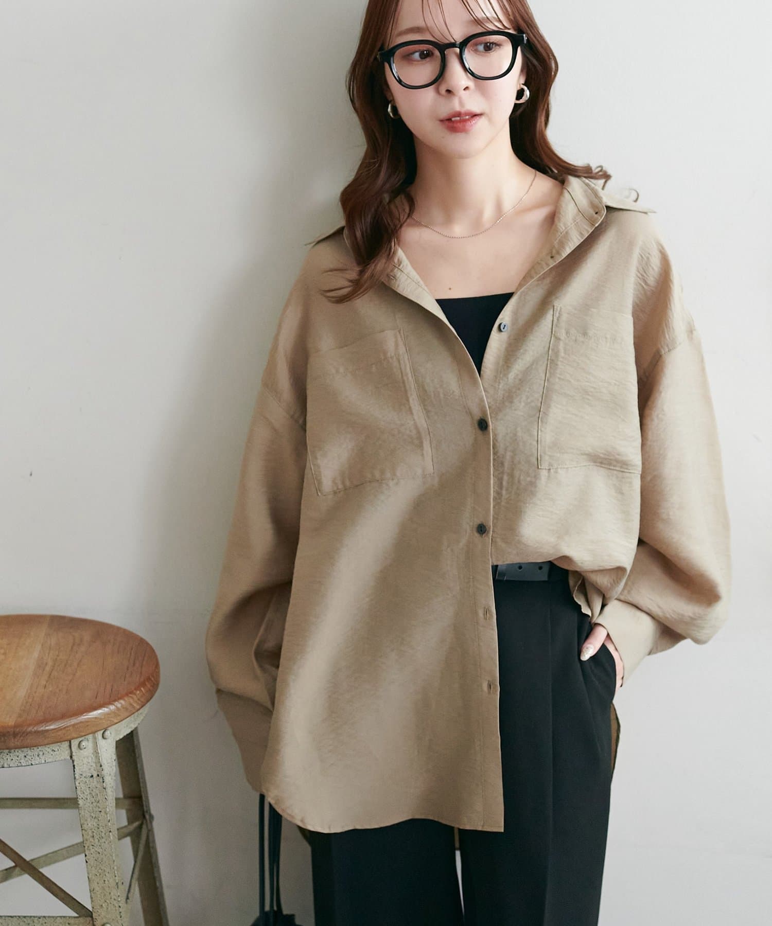 DISCOAT(ディスコート) 【SS先行予約】シアー黒釦ビッグシャツ