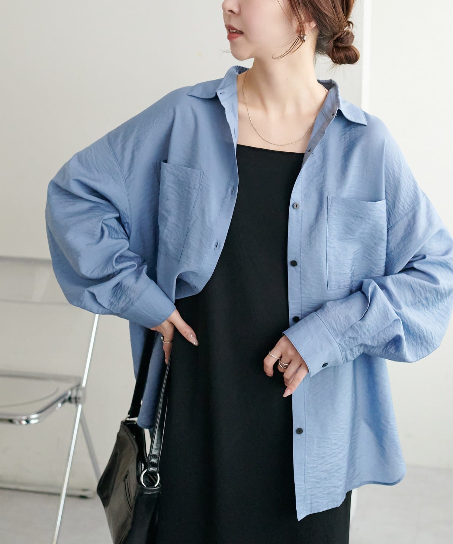 DISCOAT(ディスコート) 【SS先行予約】シアー黒釦ビッグシャツ