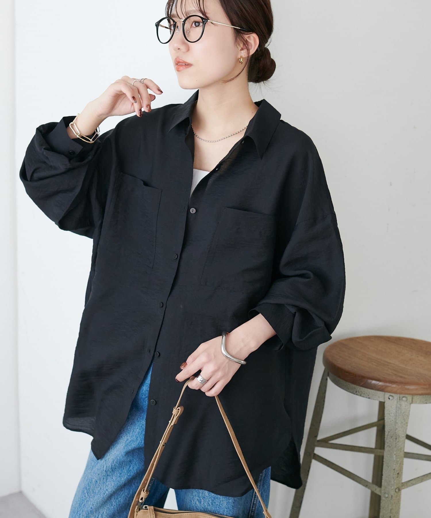 DISCOAT(ディスコート) 【SS先行予約】シアー黒釦ビッグシャツ