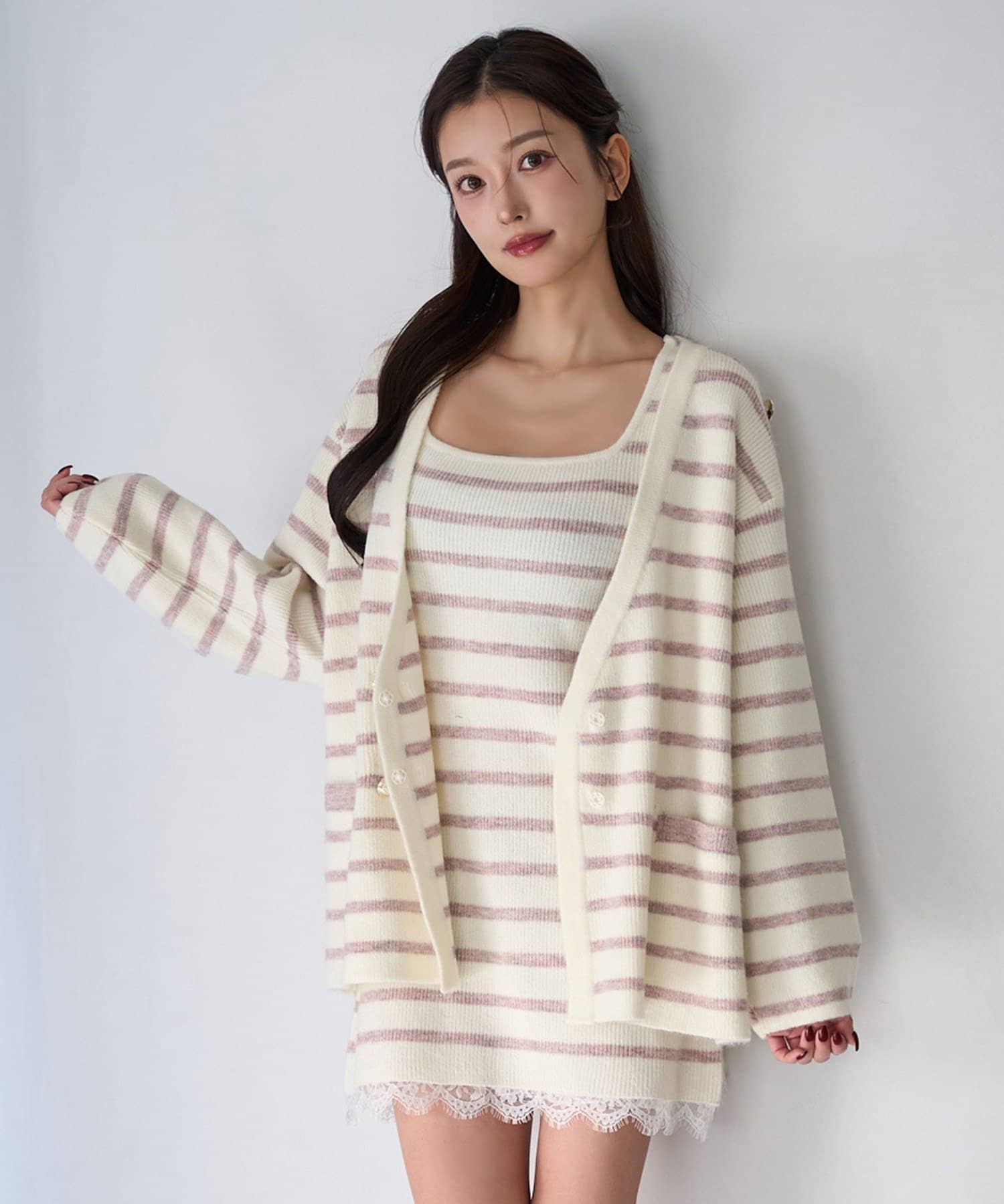 Seemi.by NICE CLAUP(シーミーバイナイスクラップ) 【Seemi】２枚セットボーダーニットワンピース