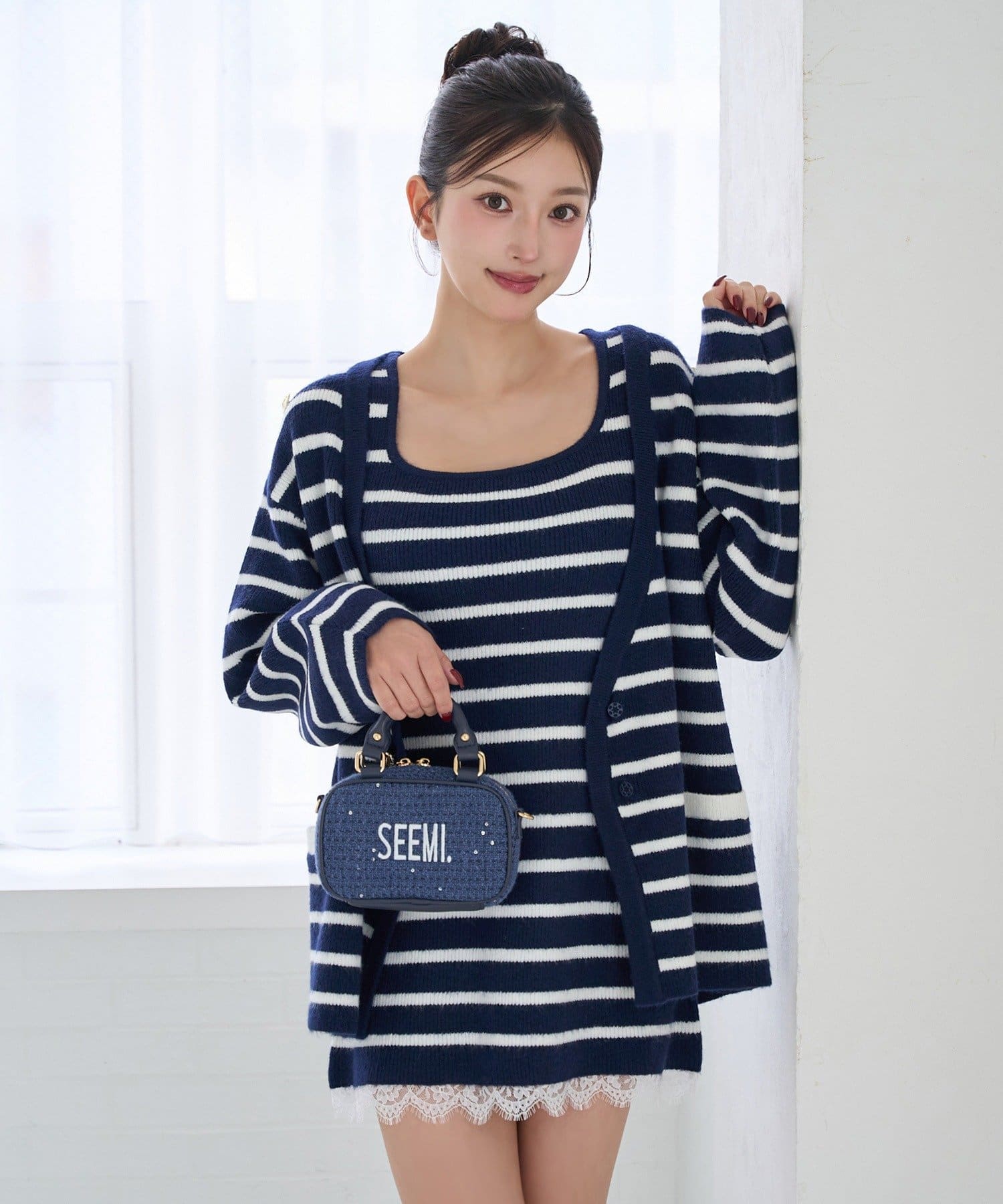 Seemi.by NICE CLAUP(シーミーバイナイスクラップ) 【Seemi】２枚セットボーダーニットワンピース